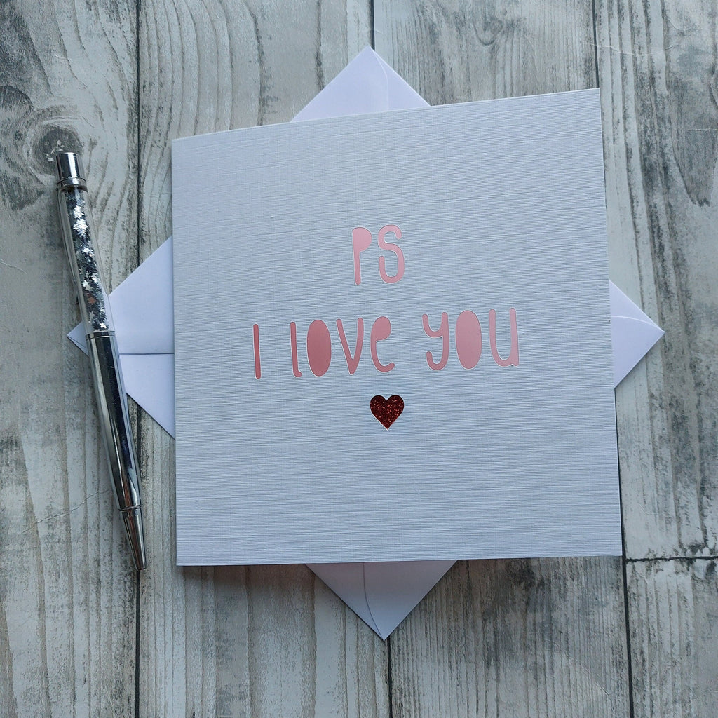 PS I Love You Valentines Card: Red Glitter Heart, Love Card
