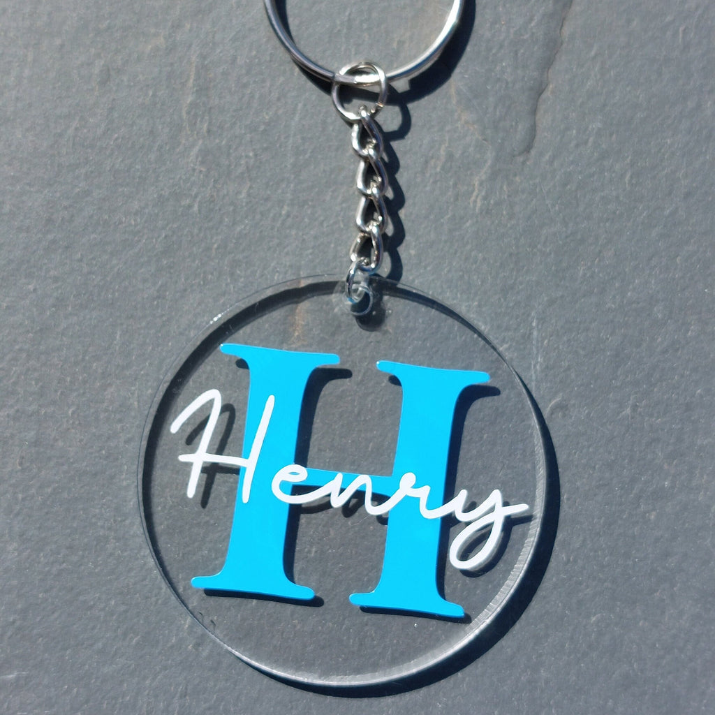 Personalised Name & Initial Keyring: Acrylic School Bag Tag