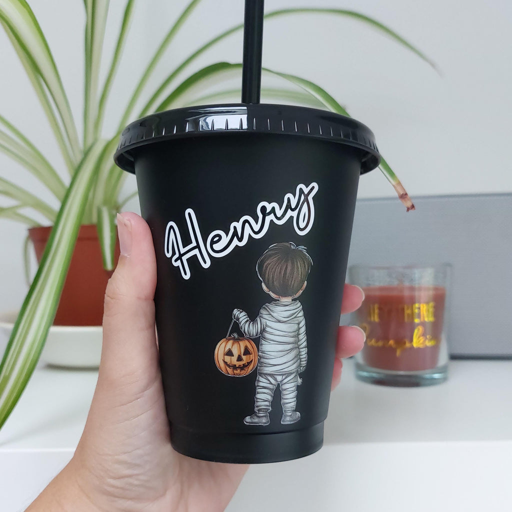 Personalised Halloween Cold Cup for Kids: Witch or Mummy Decal