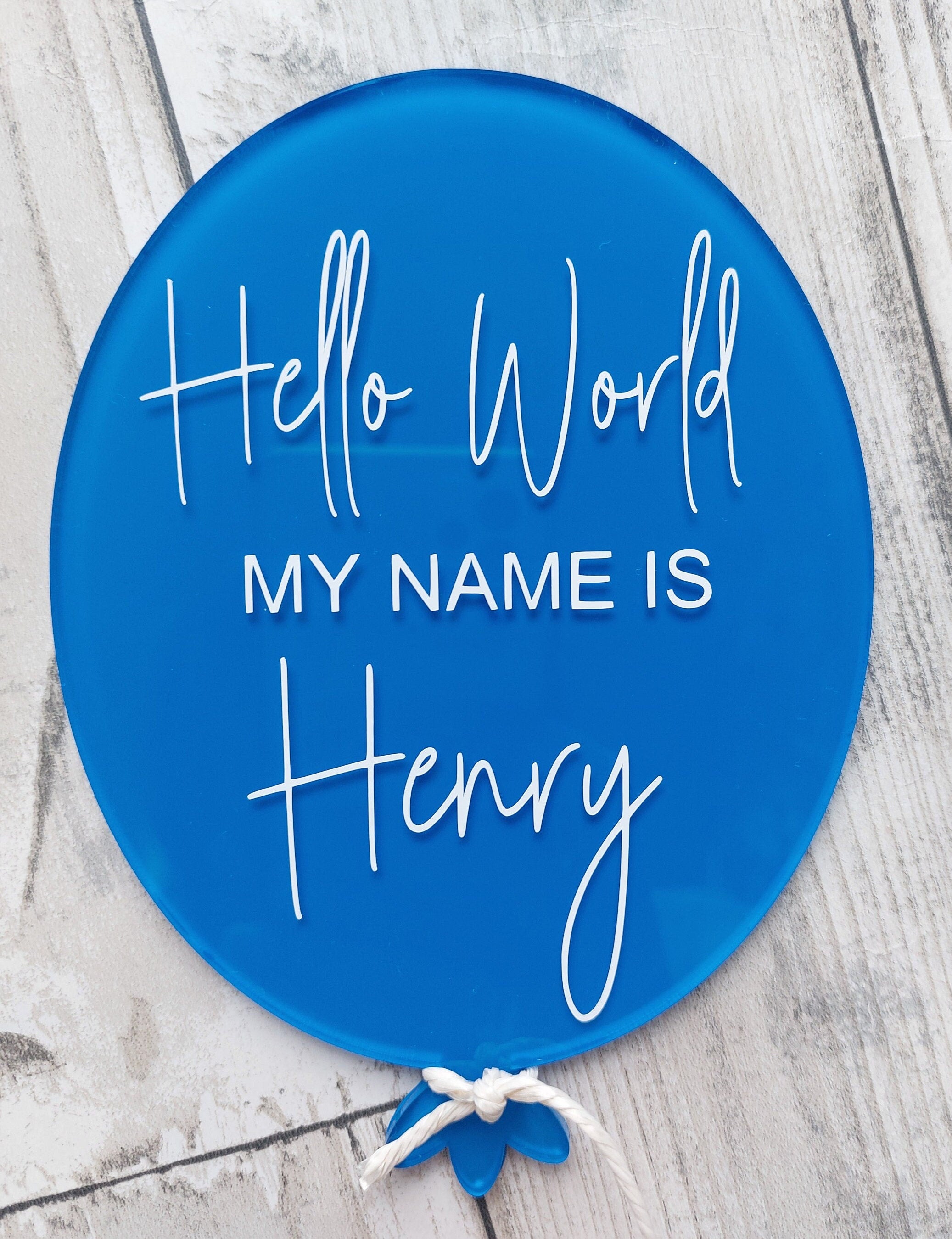Personalised Acrylic Birth Announcement Balloon: Hello World Baby Photo Prop