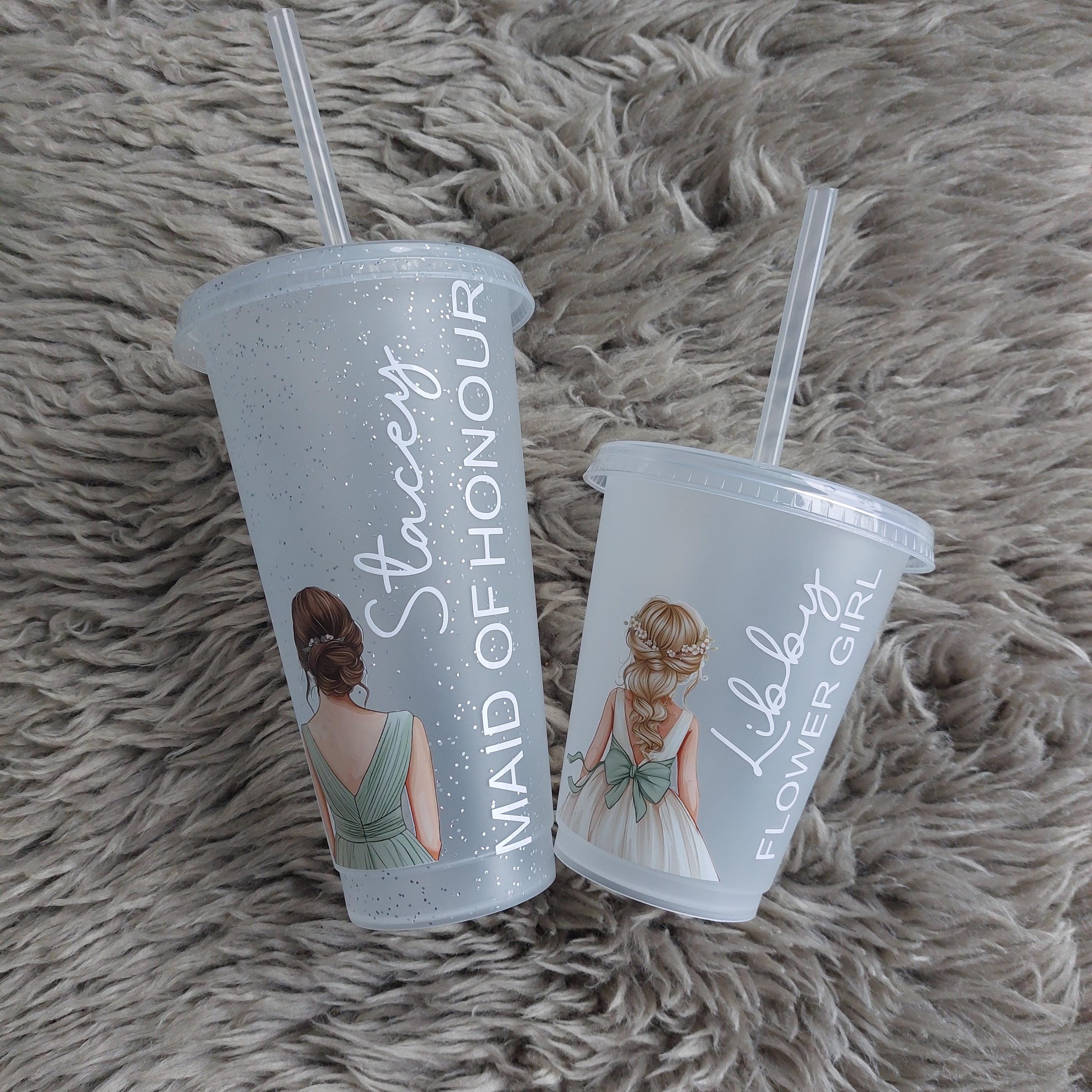 Personalised Bridesmaid Cold Cup: Bridal Party Favour, Glitter Frosted Cup