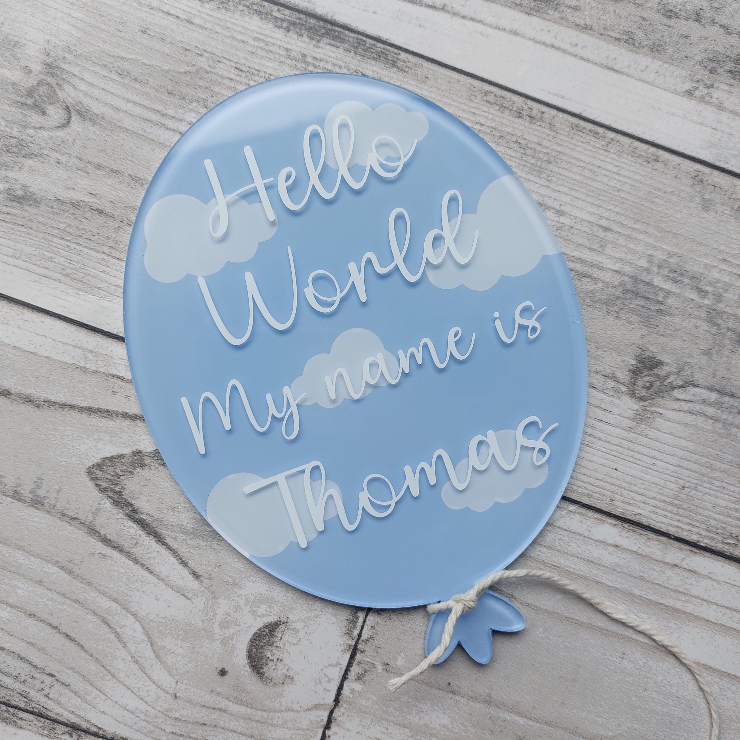 Personalised Acrylic Birth Announcement Balloon: Hello World Baby Photo Prop