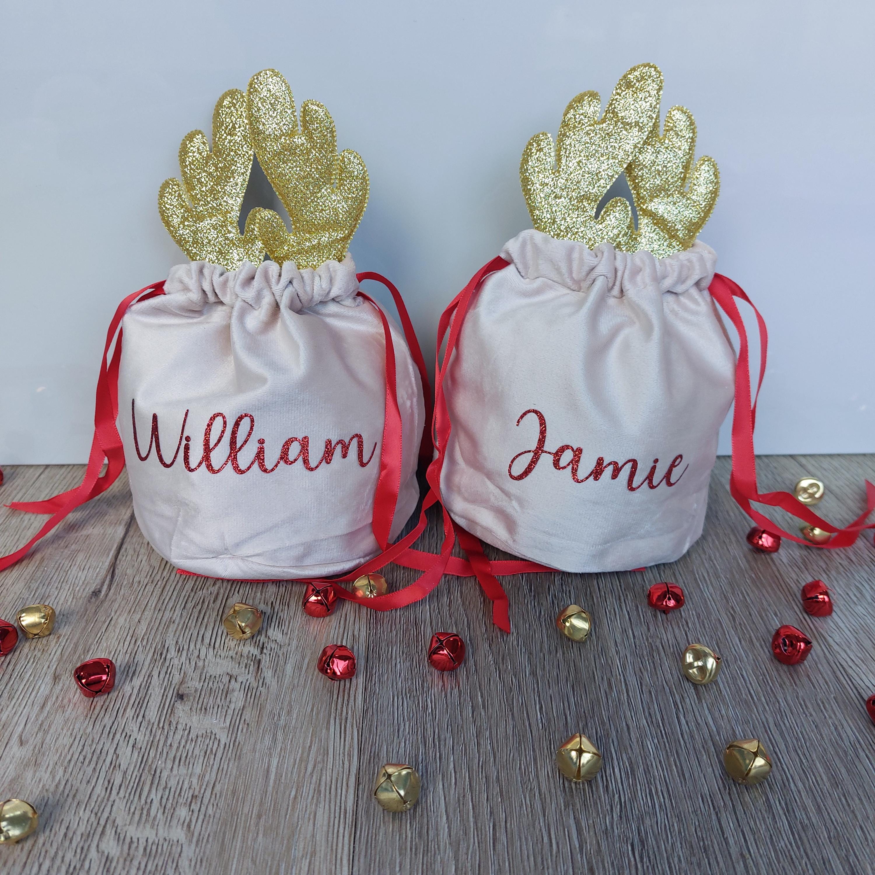 Personalised Christmas Reindeer Treat Bag: Gold or Silver Antlers