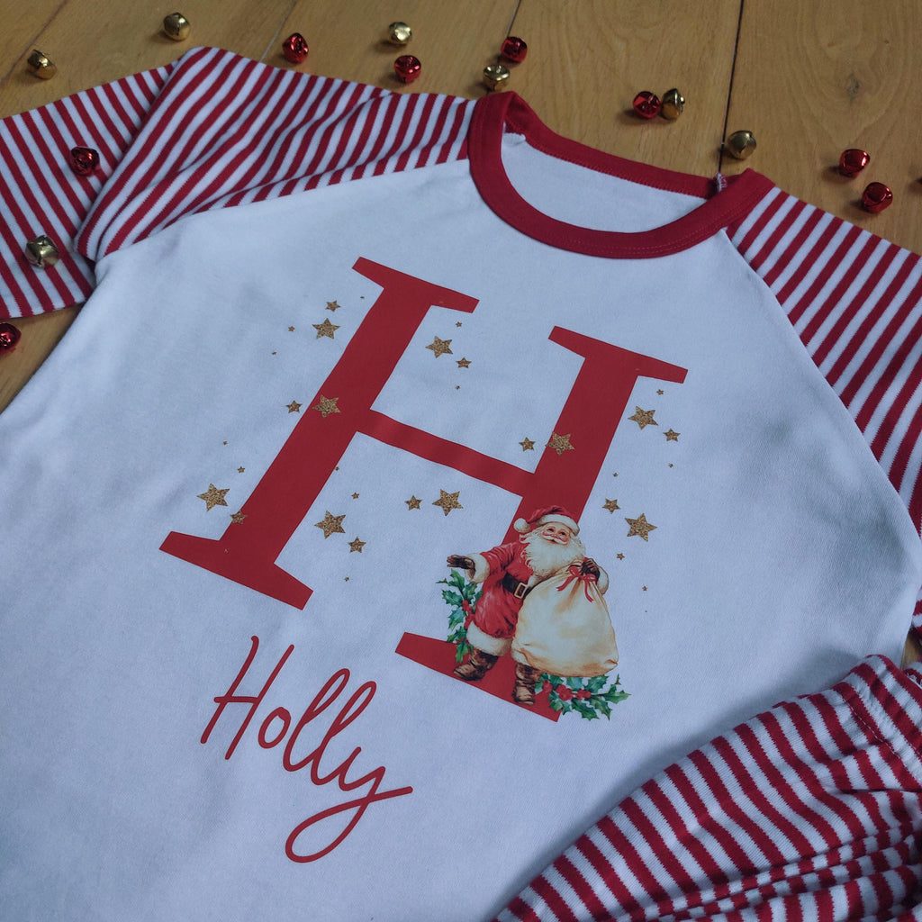 Personalized Santa Christmas Pyjamas, Matching Family Cotton PJs