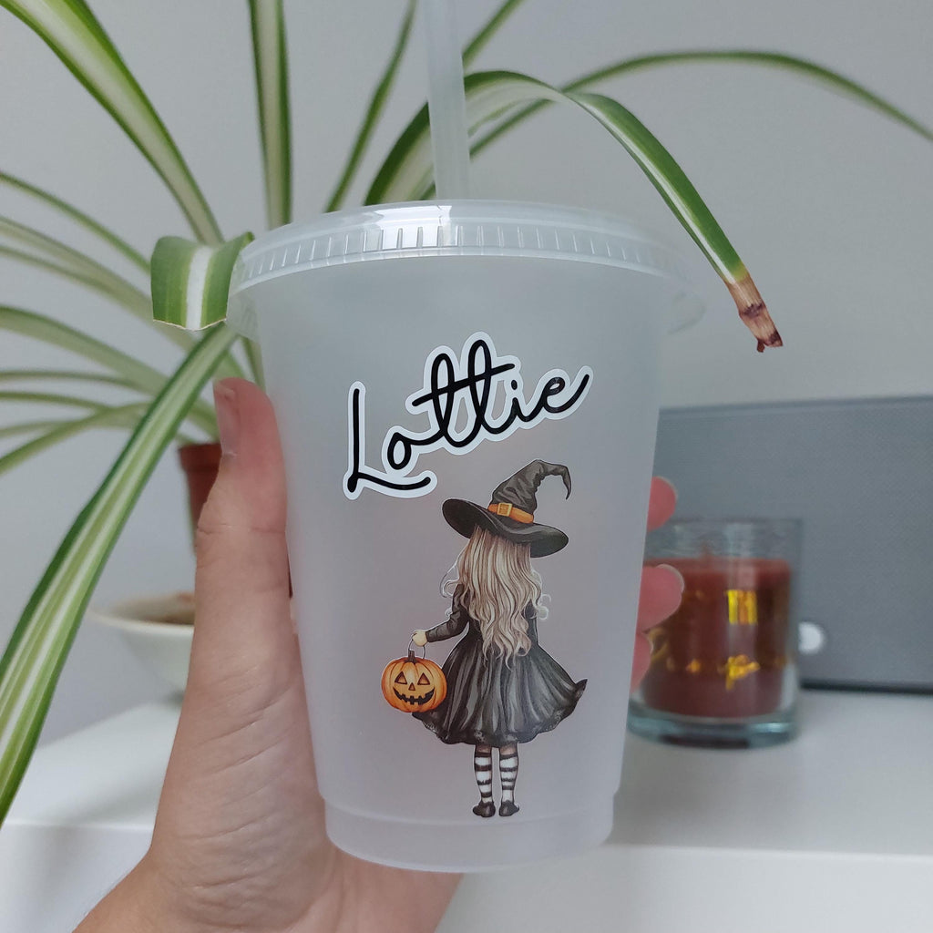 Personalised Halloween Cold Cup: Kids Party Favour, Witch or Mummy