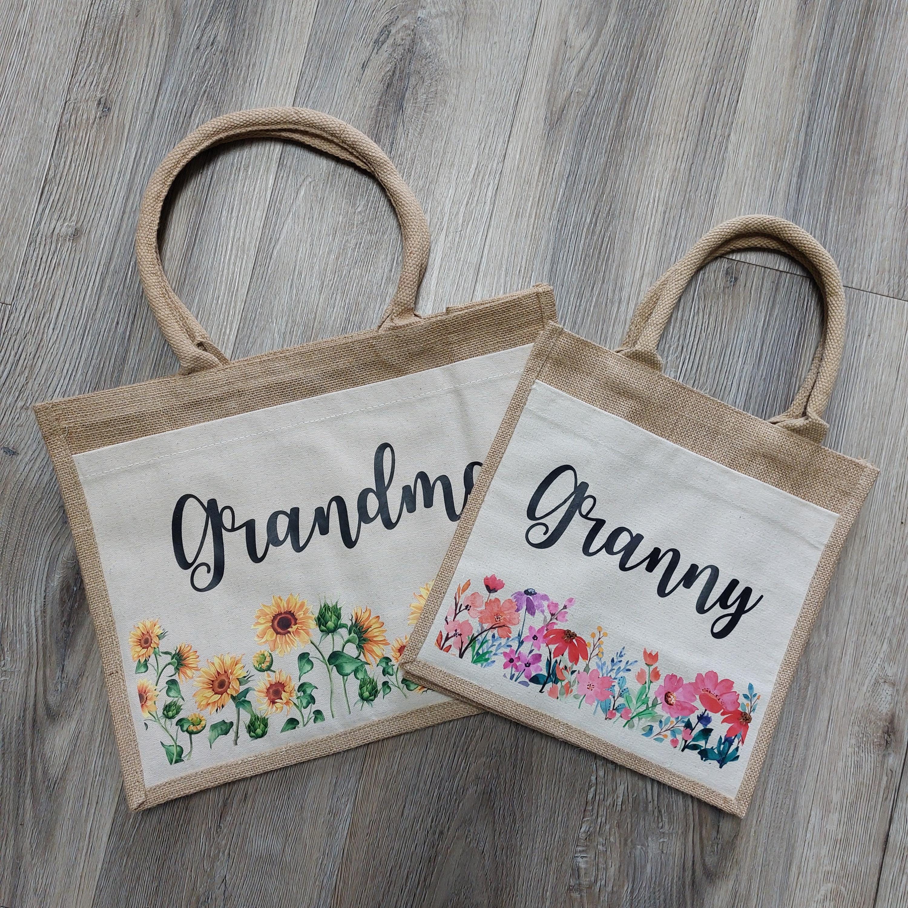 Mum Jute Bag, Personalised Floral Shopper, Mothers Day Gift, Present for Nanna