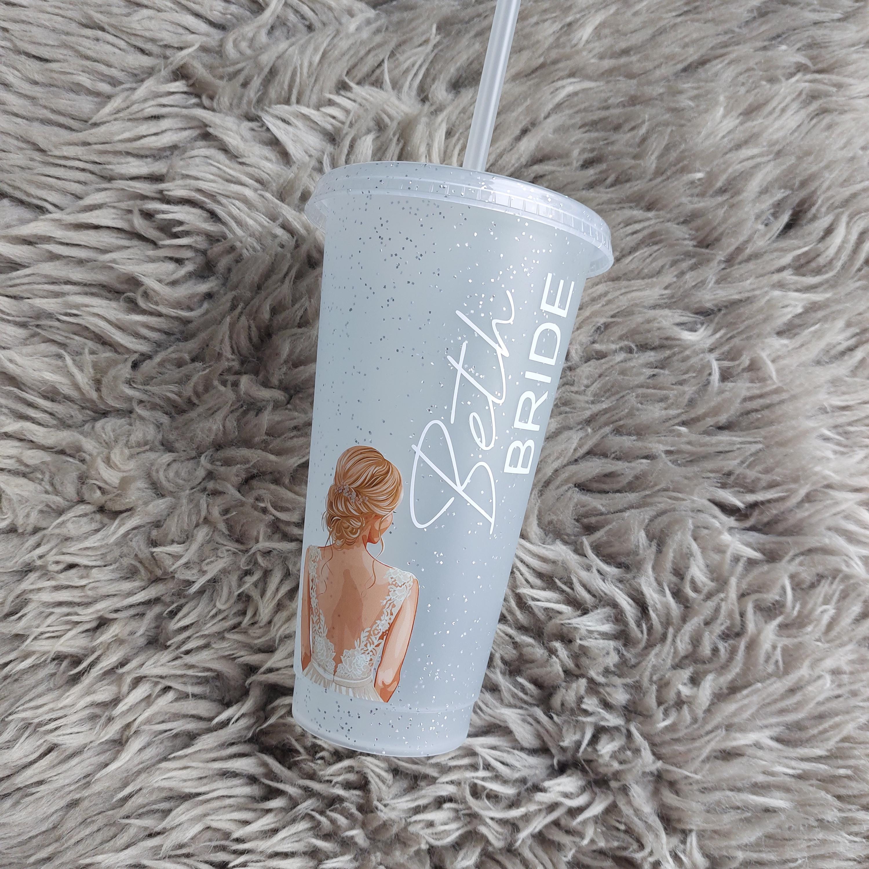 Personalised Glitter Bride Cold Cup: Bridal Party Favour, Bride To Be Gift