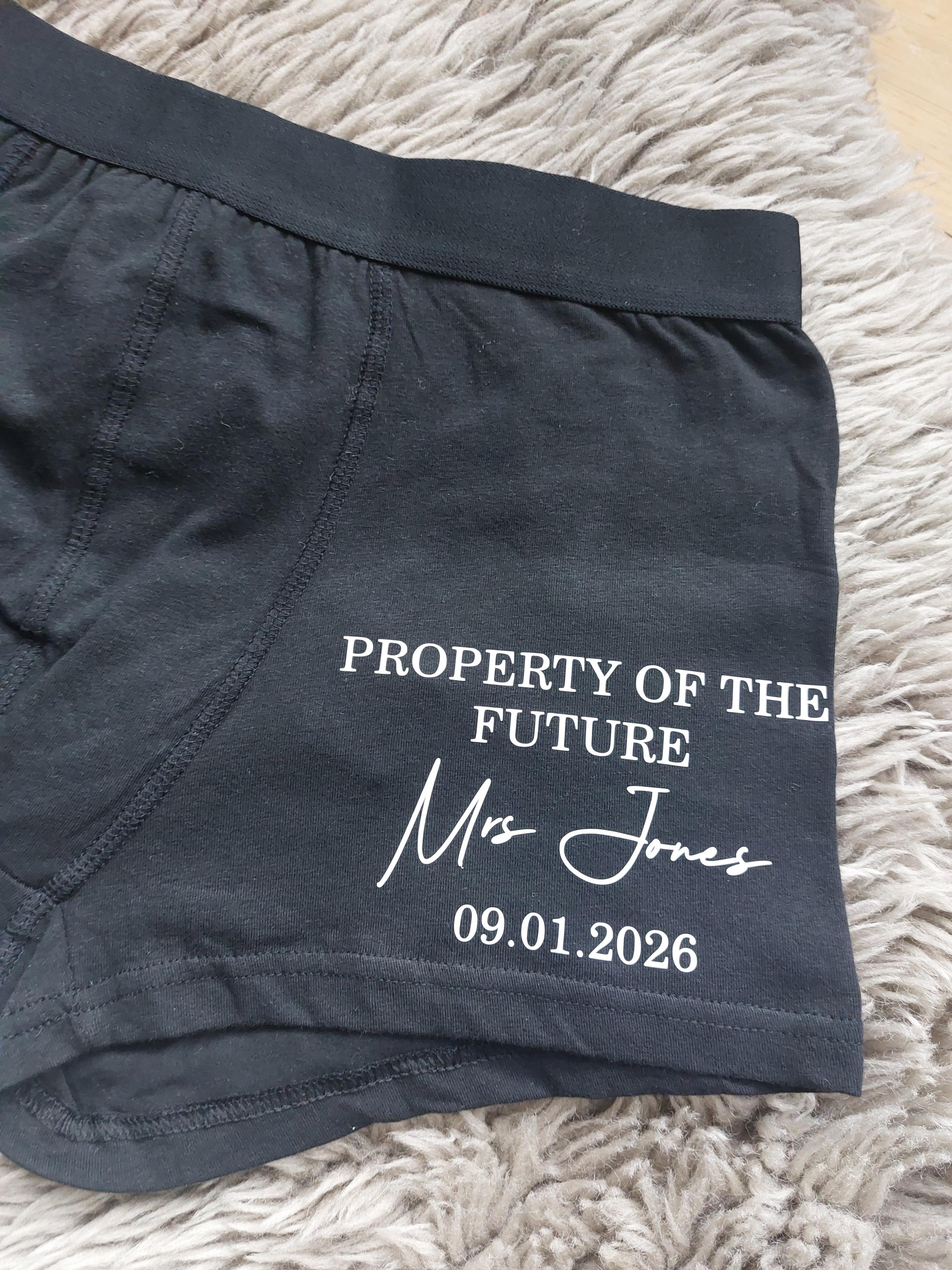 Personalised Groom Boxers, Groom Gift, Property Of The Future Mrs Underwear
