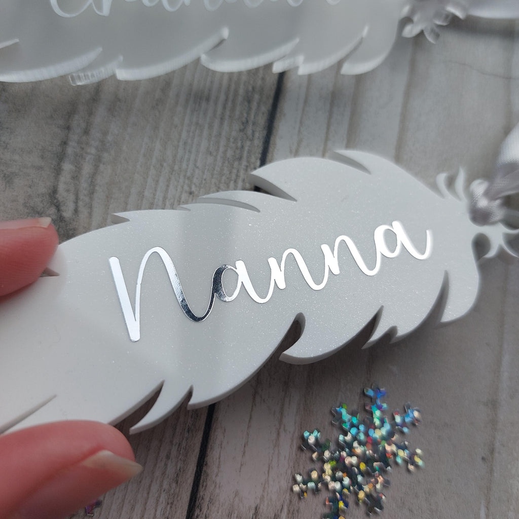 Personalized Memorial Feather Ornament: Bereavement Gift, In Memory Bauble