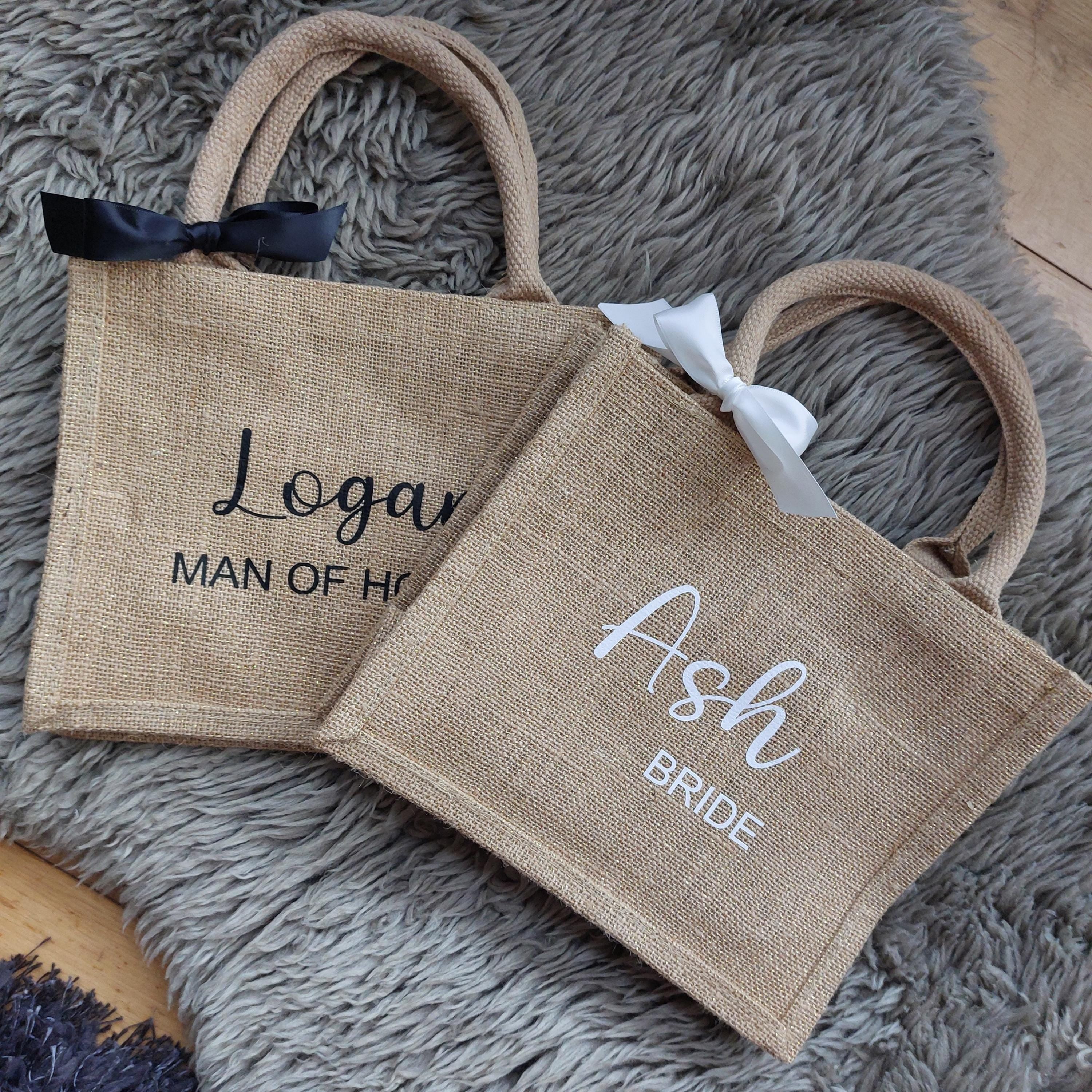 Personalised Jute Bridesmaid Bag, Gold Shimmer Bridal Party Gift