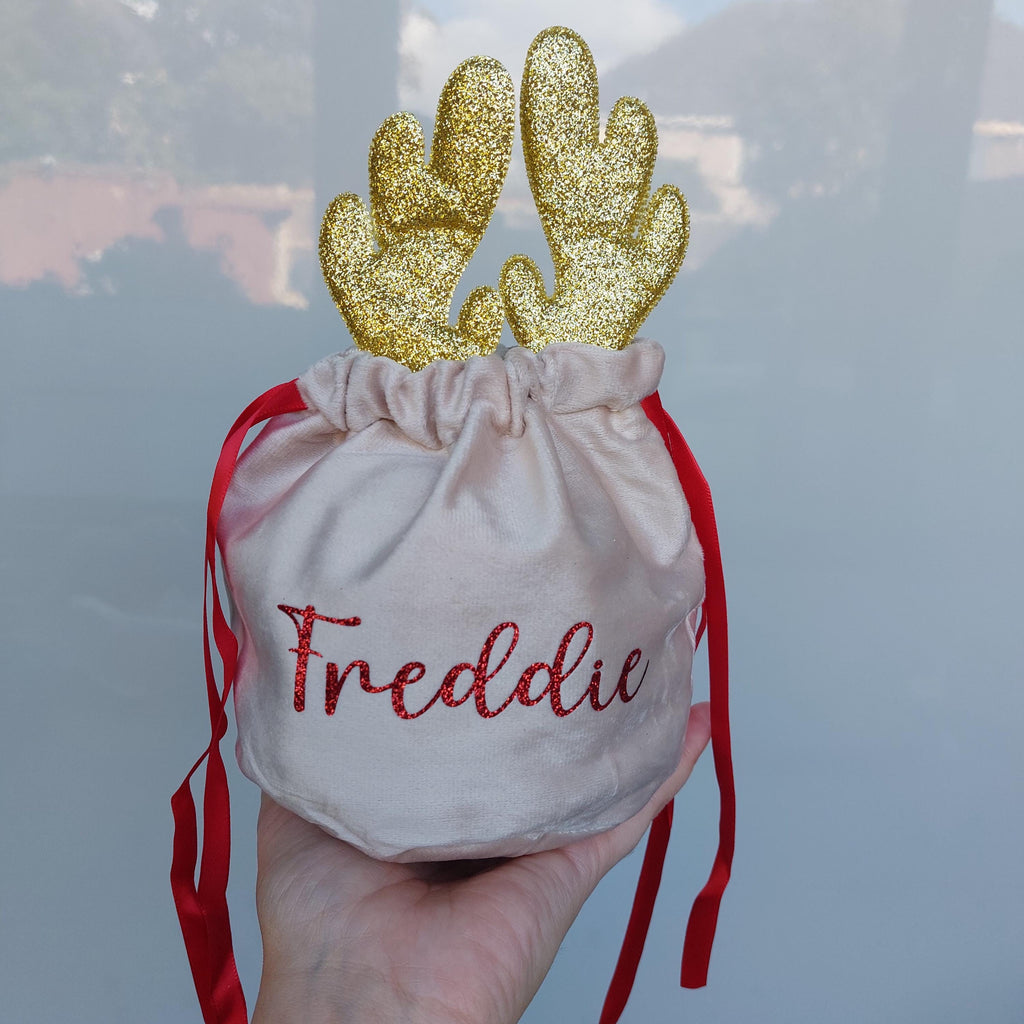 Personalised Velvet Reindeer Treat Bag: Christmas Eve Box Filler