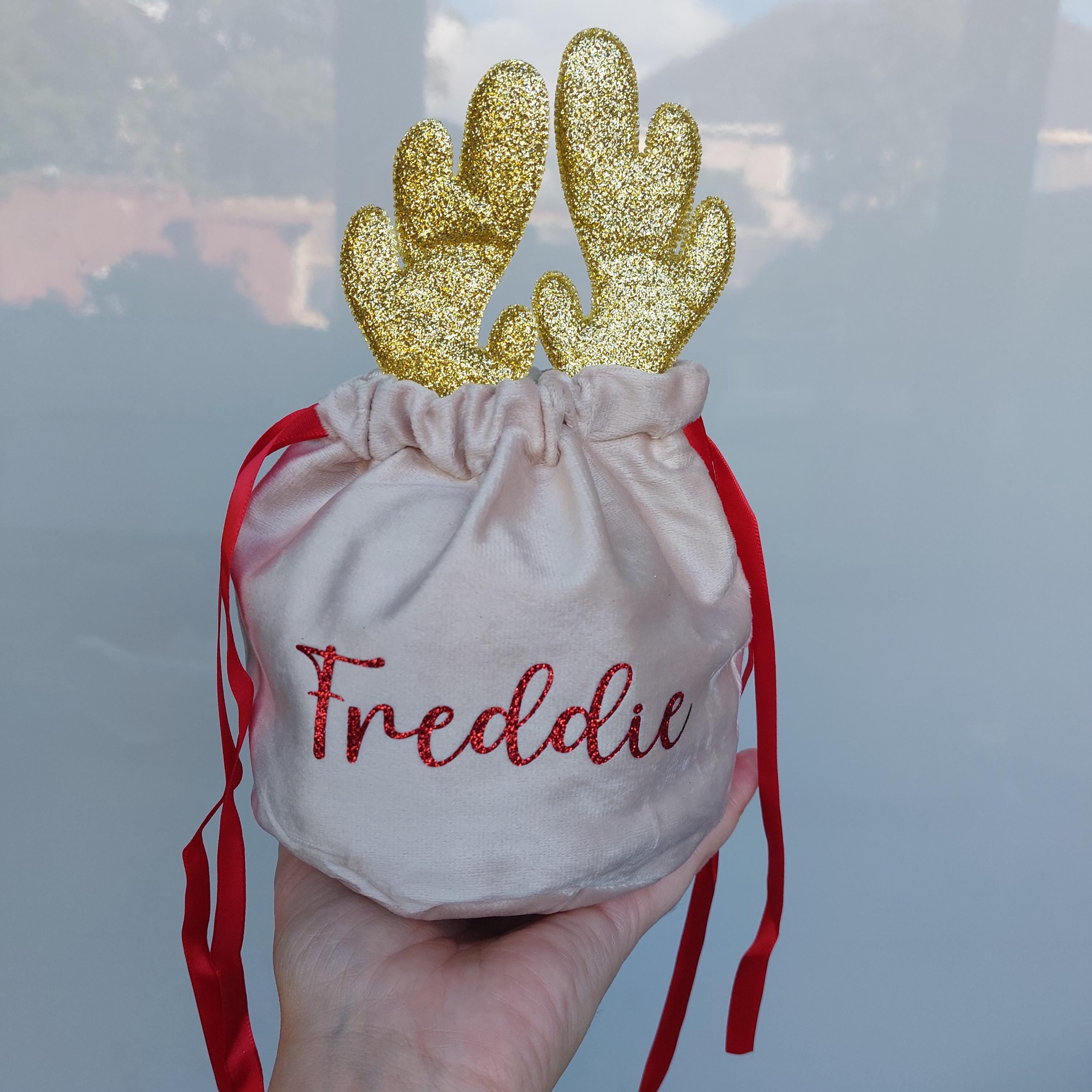 Personalised Velvet Reindeer Treat Bag: Christmas Eve Box Filler