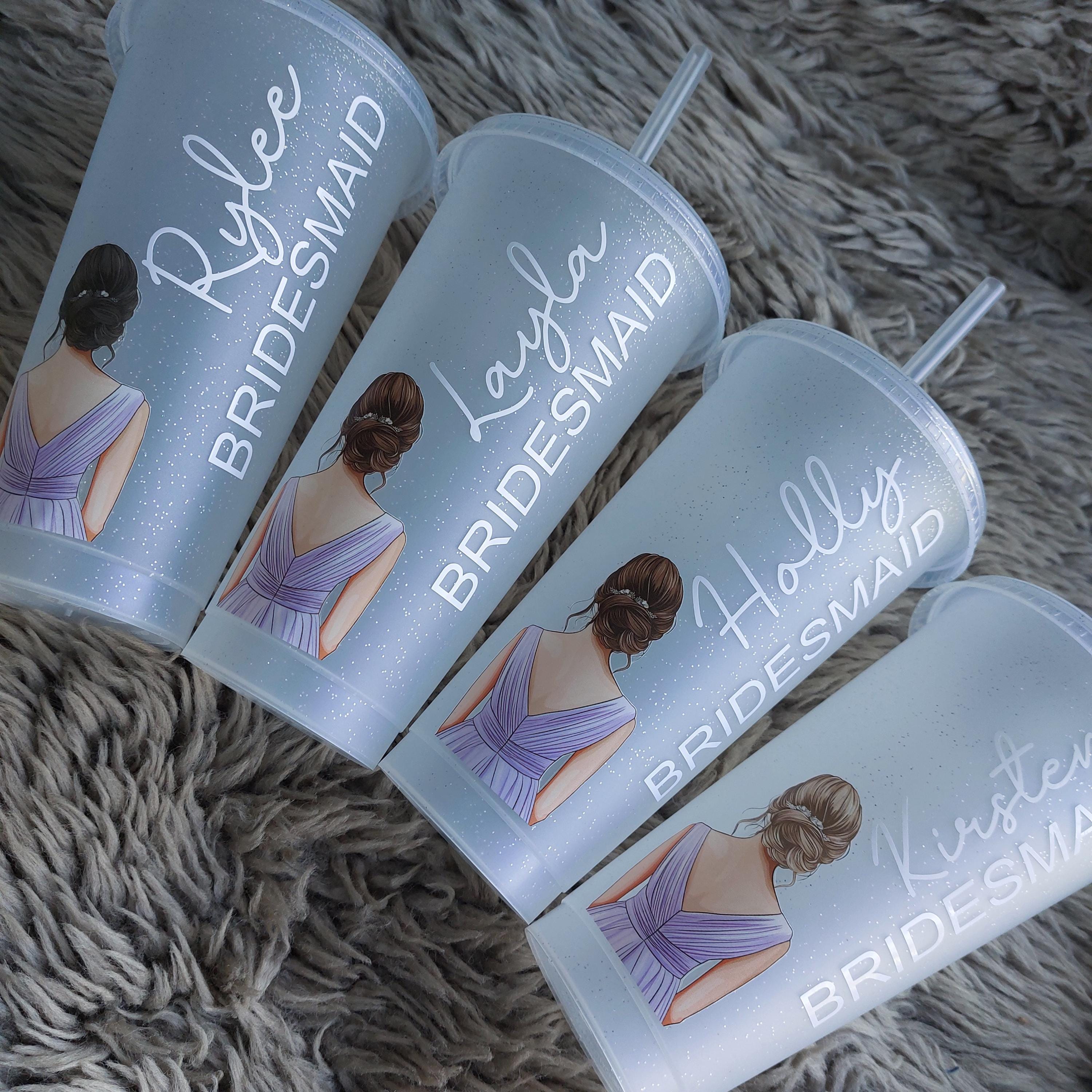 Personalised Bridesmaid Cold Cup: Bridal Party Favour, Glitter Frosted Cup