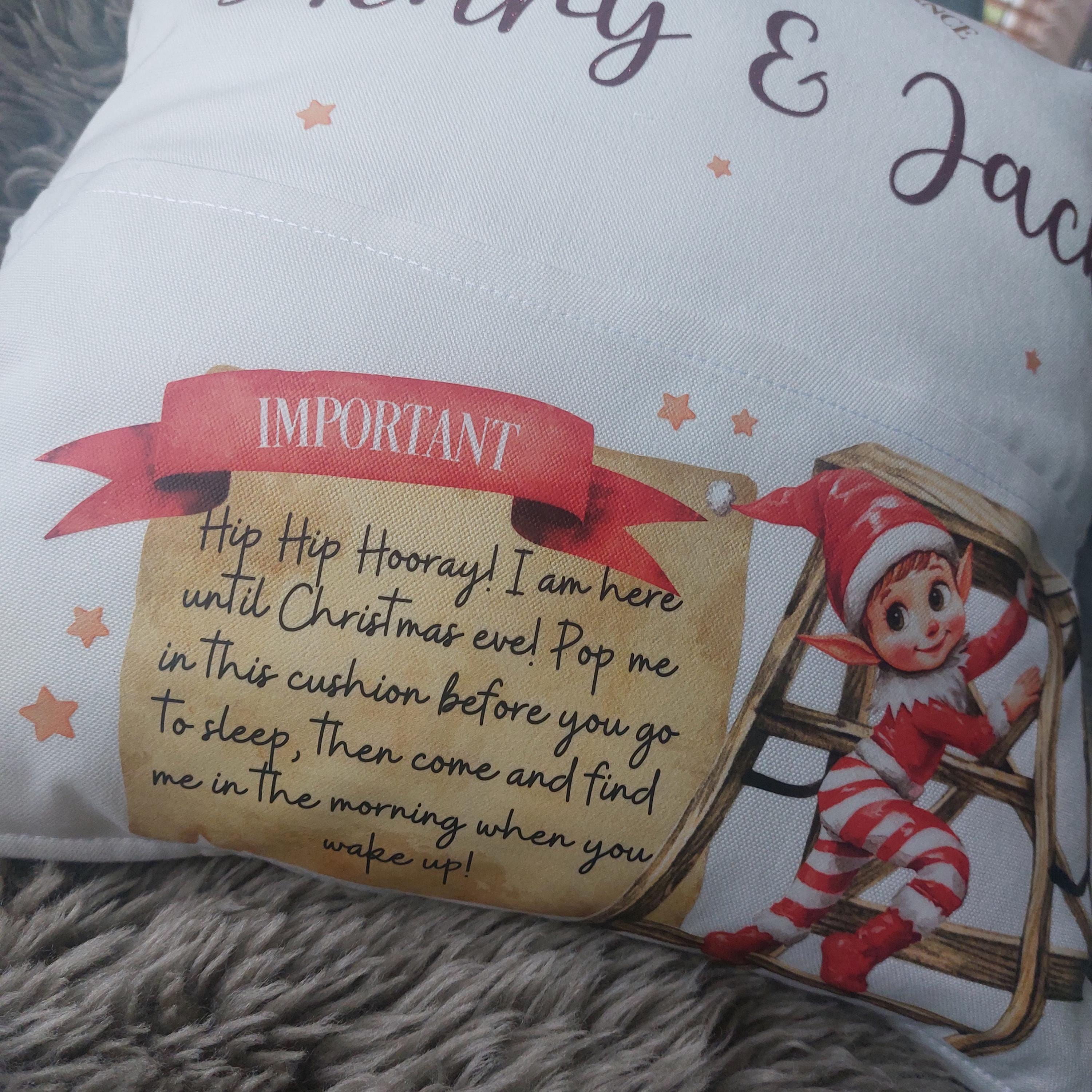 Personalised Elf Arrival Cushion: Christmas Keepsake