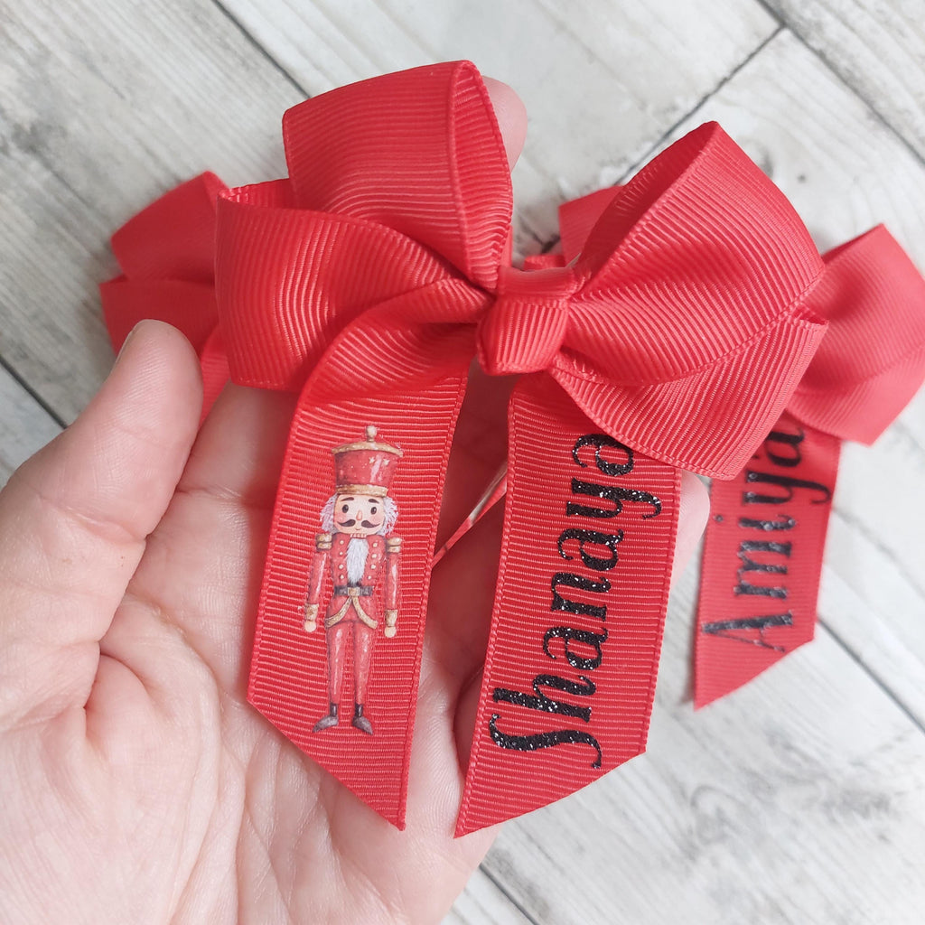 Personalised Christmas Hair Bow: Red Grosgrain Ribbon, Christmas Eve Box Filler