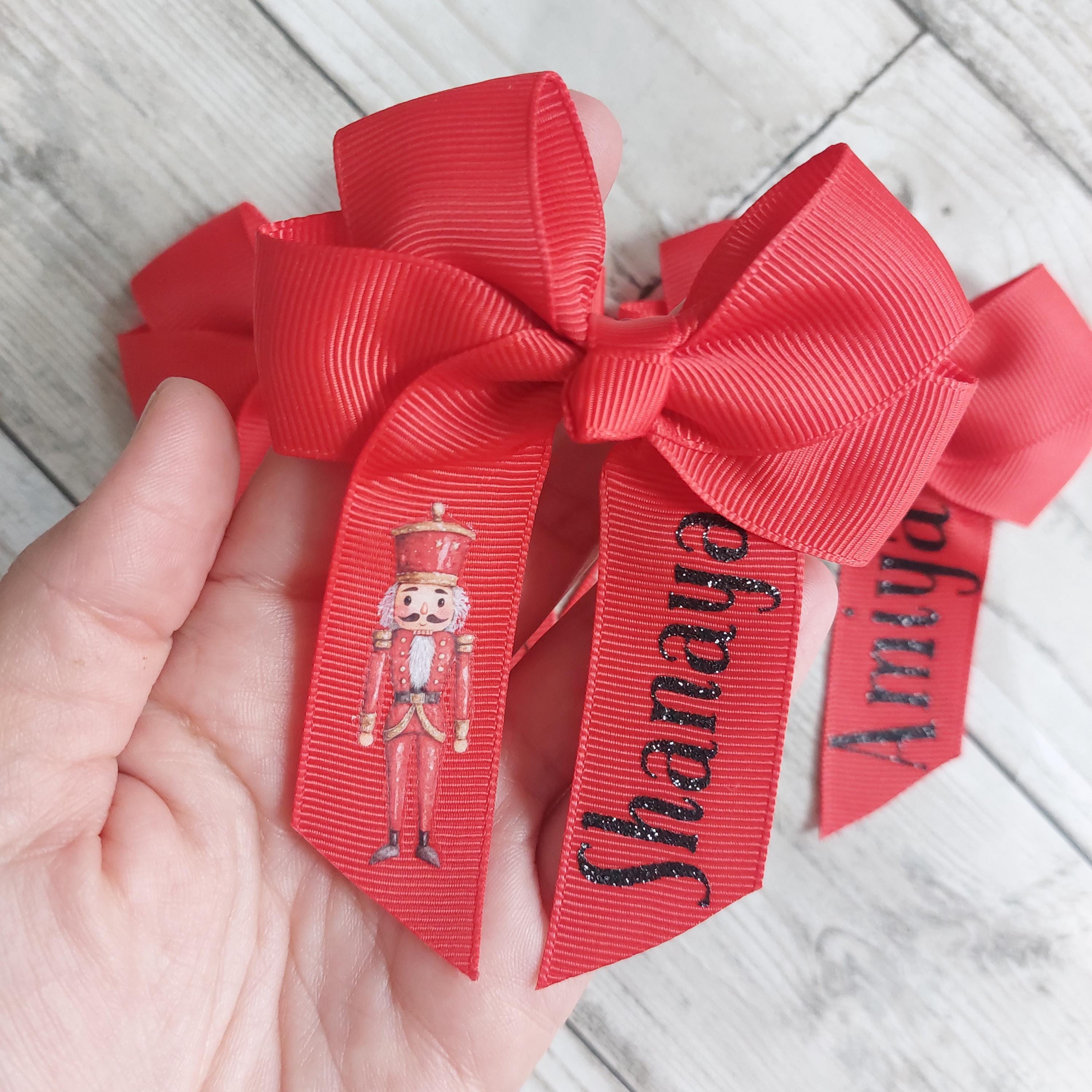 Personalised Christmas Hair Bow: Red Grosgrain Ribbon, Christmas Eve Box Filler
