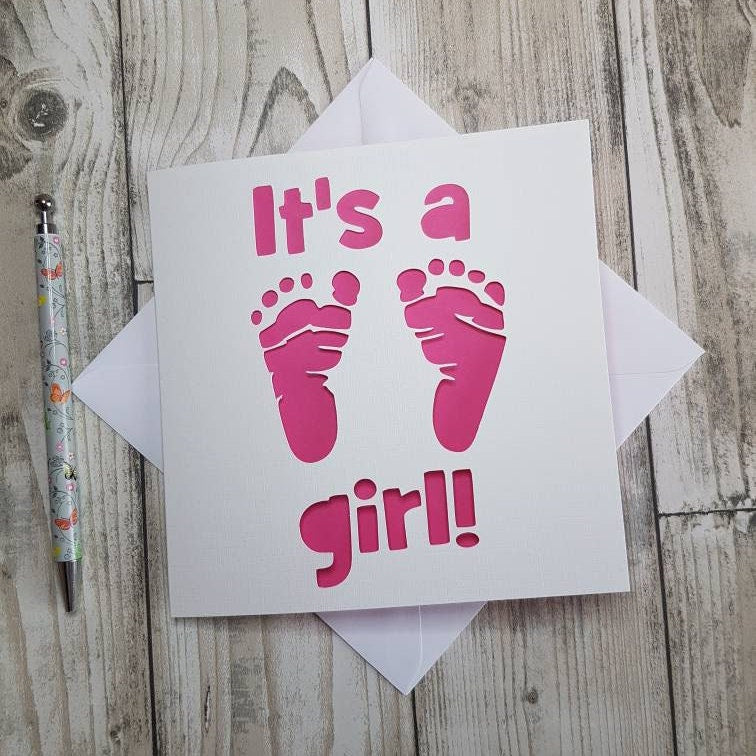 It's A Girl Card, New Baby Girl Papercut Card