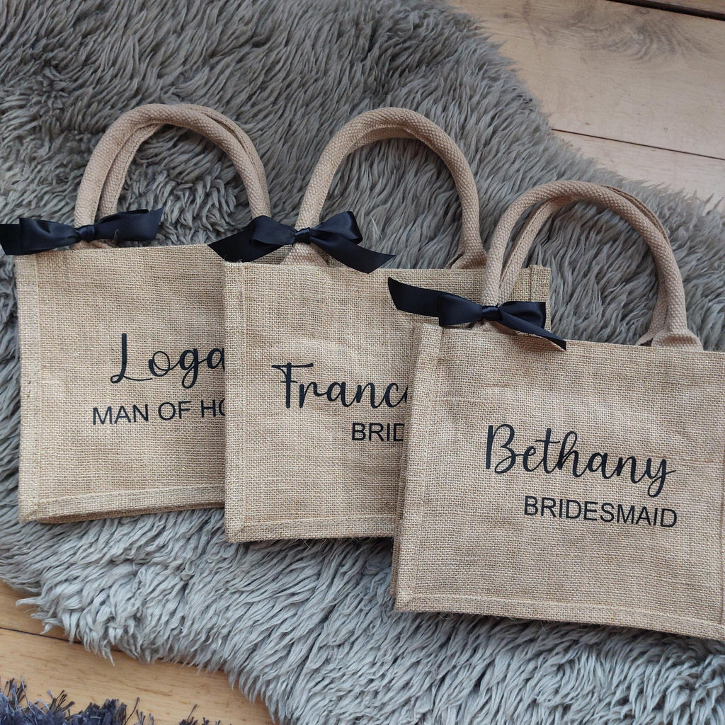 Personalised Bridesmaid Jute Bag, Hen Party Gift, Bridesmaid Gift Bag