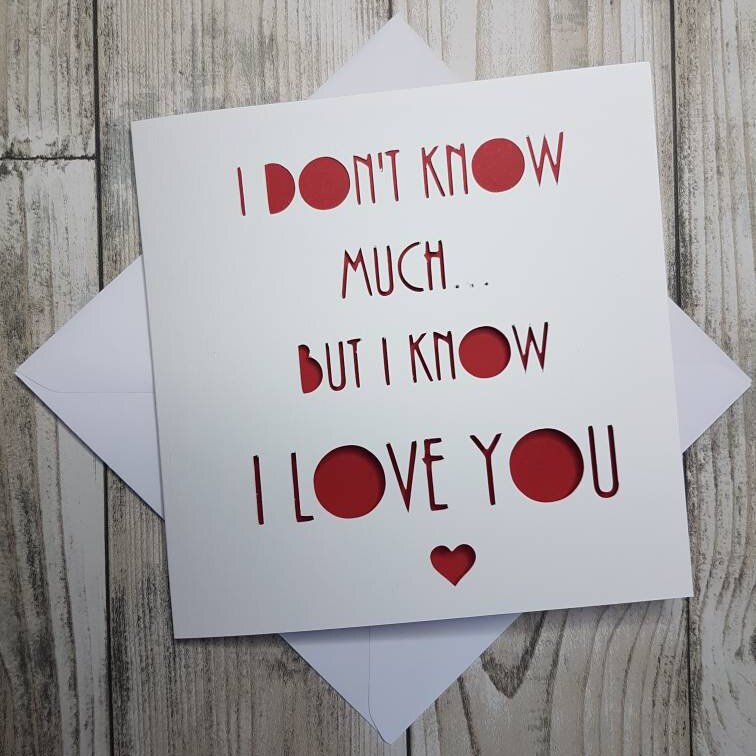 Papercut Anniversary Card: I Don't Know Much But I Know I Love You, Valentine's Day Card
