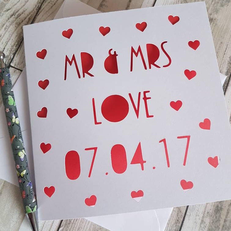 Personalised Papercut Wedding Card: Mr & Mrs, Wedding Card