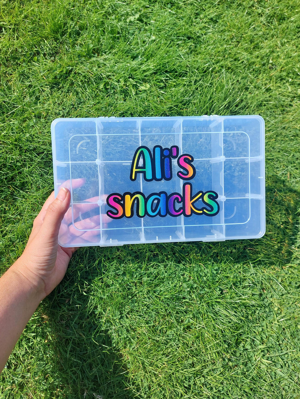 Personalised Travel Snack Box: Rainbow Writing, Removable Compartments