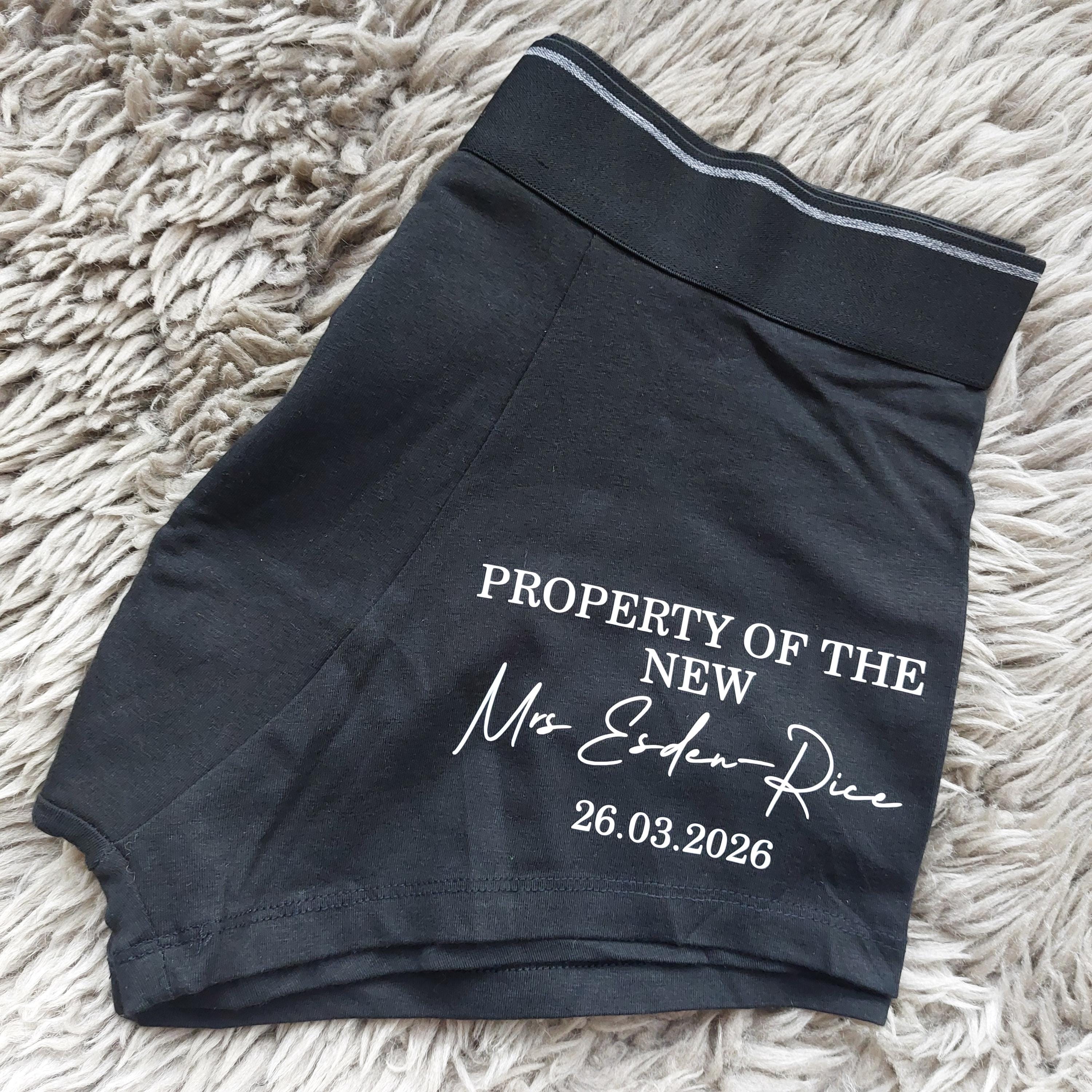 Personalised Groom Boxers, Groom Gift, Property Of The New Mrs Underwear