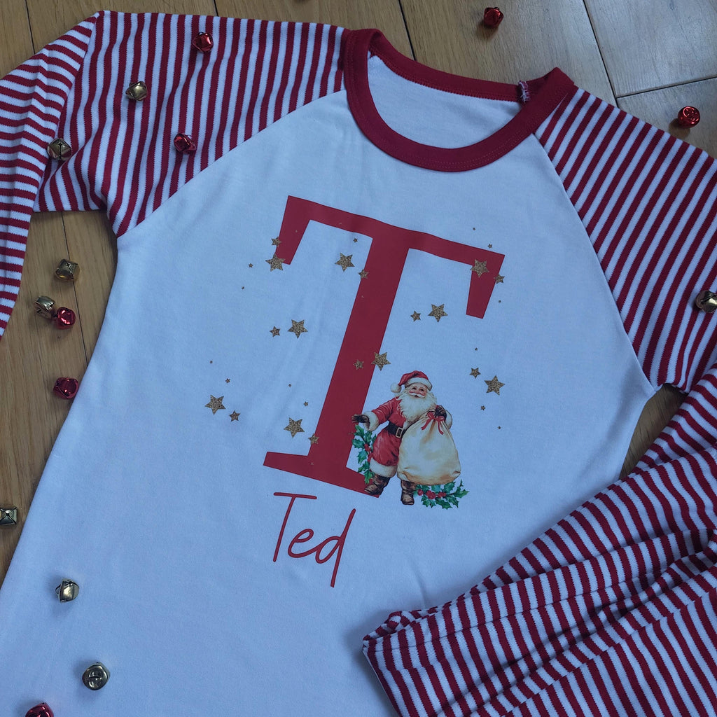 Personalized Santa Christmas Pyjamas, Matching Family Cotton PJs