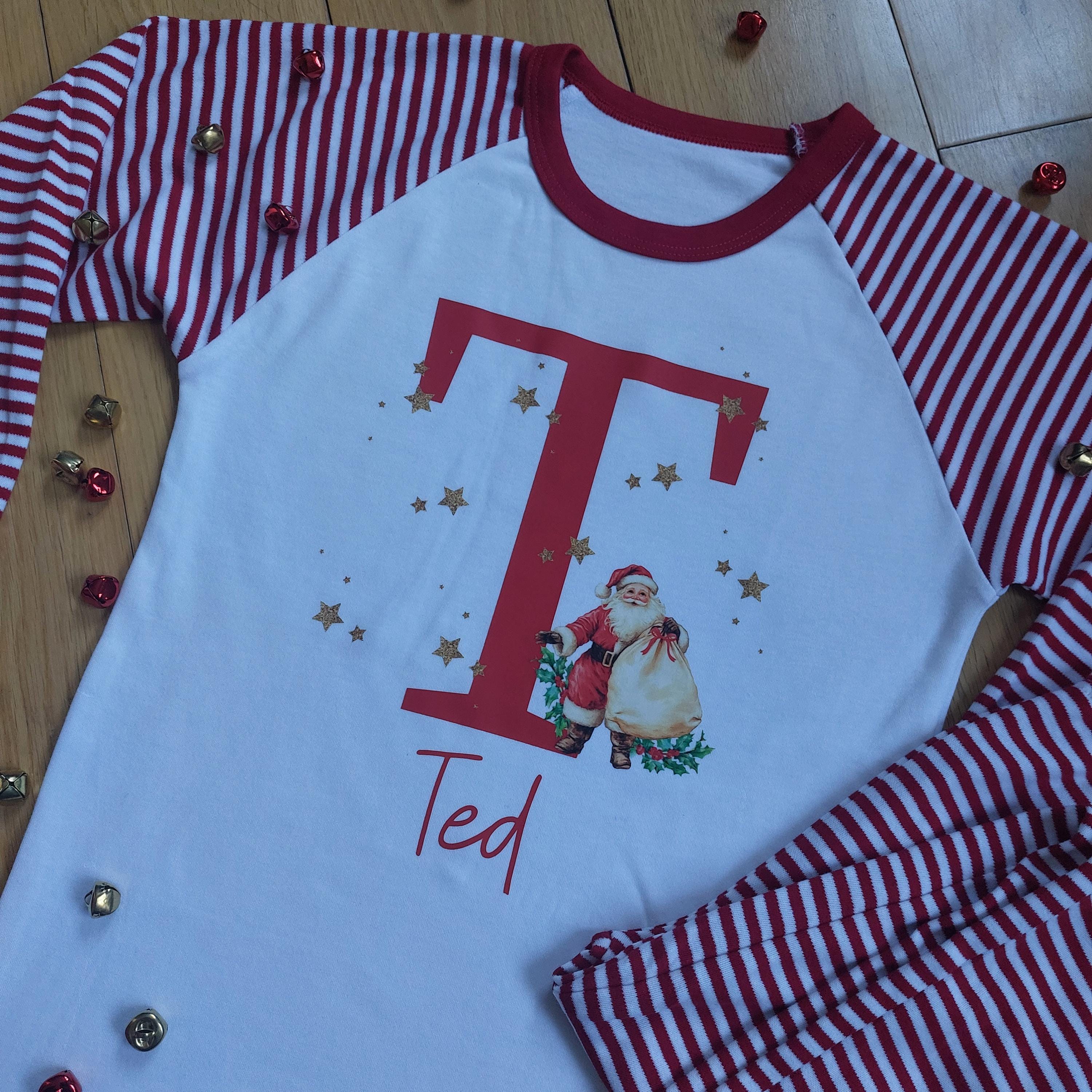 Personalized Santa Christmas Pyjamas, Matching Family Cotton PJs