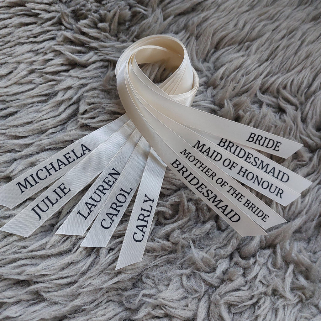 Personalised Wedding Satin Ribbon, Name Place Setting, Wedding Name Setting