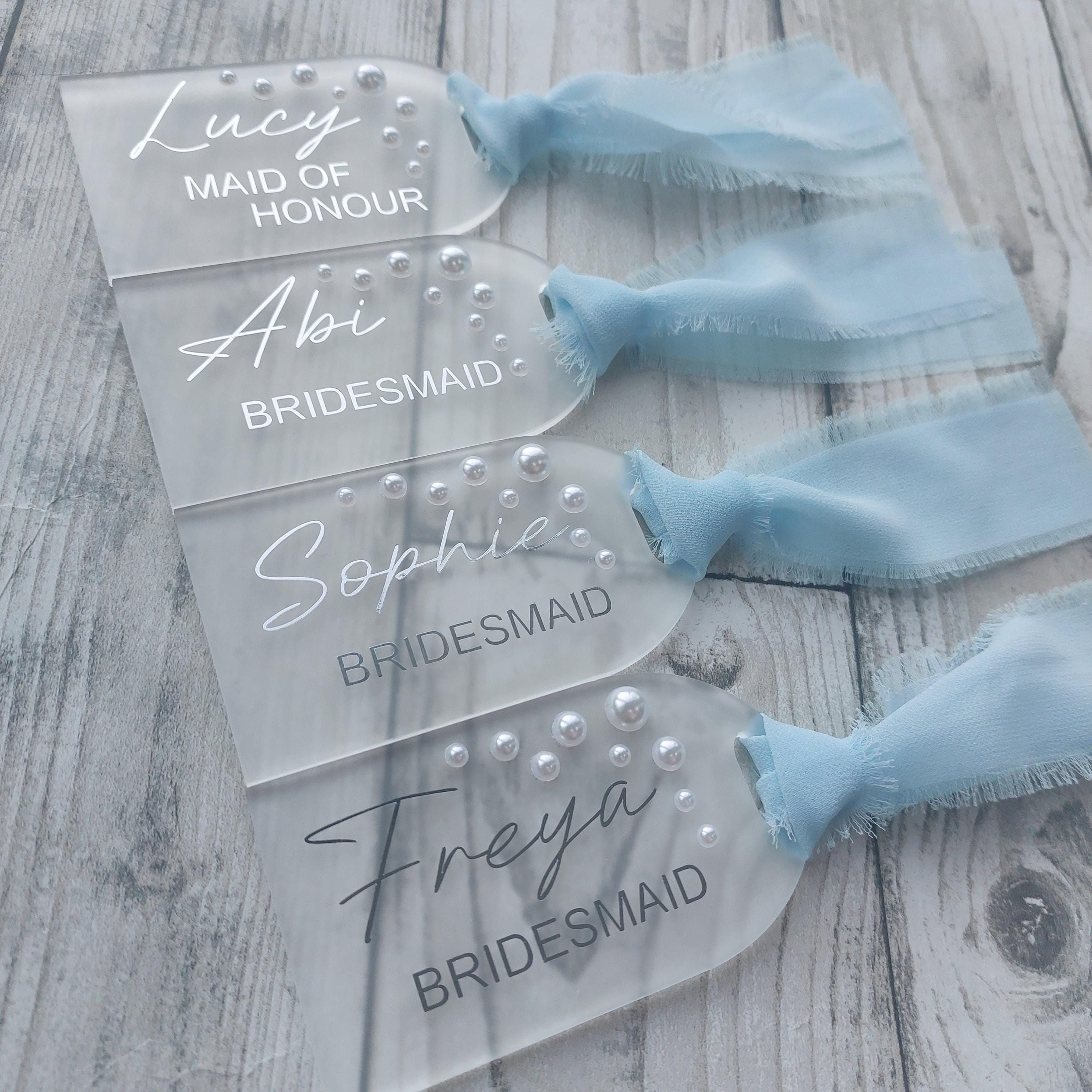 Personalised Frosted Acrylic Wedding Hanger Tag: Pearl Detail, Photo Prop