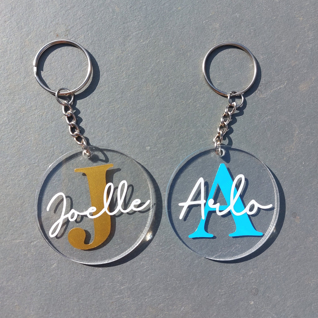 Personalised Name & Initial Keyring: Acrylic School Bag Tag