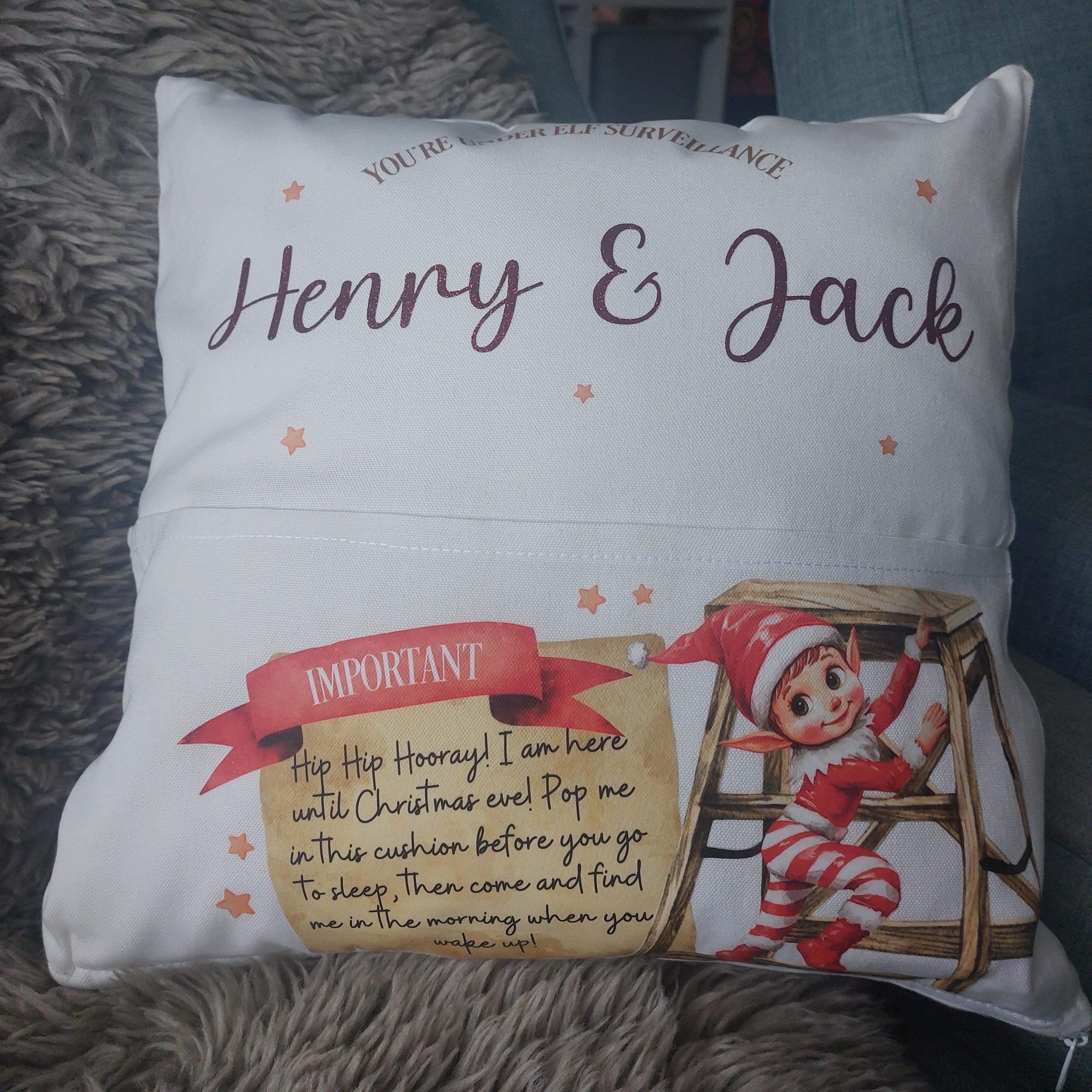 Personalised Elf Arrival Cushion: Christmas Keepsake