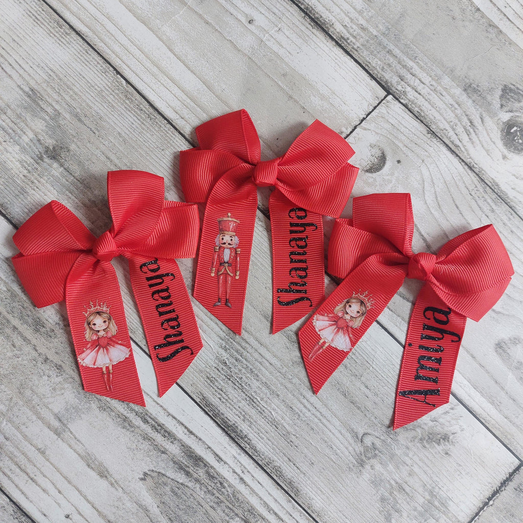 Personalised Christmas Hair Bow: Red Grosgrain Ribbon, Christmas Eve Box Filler