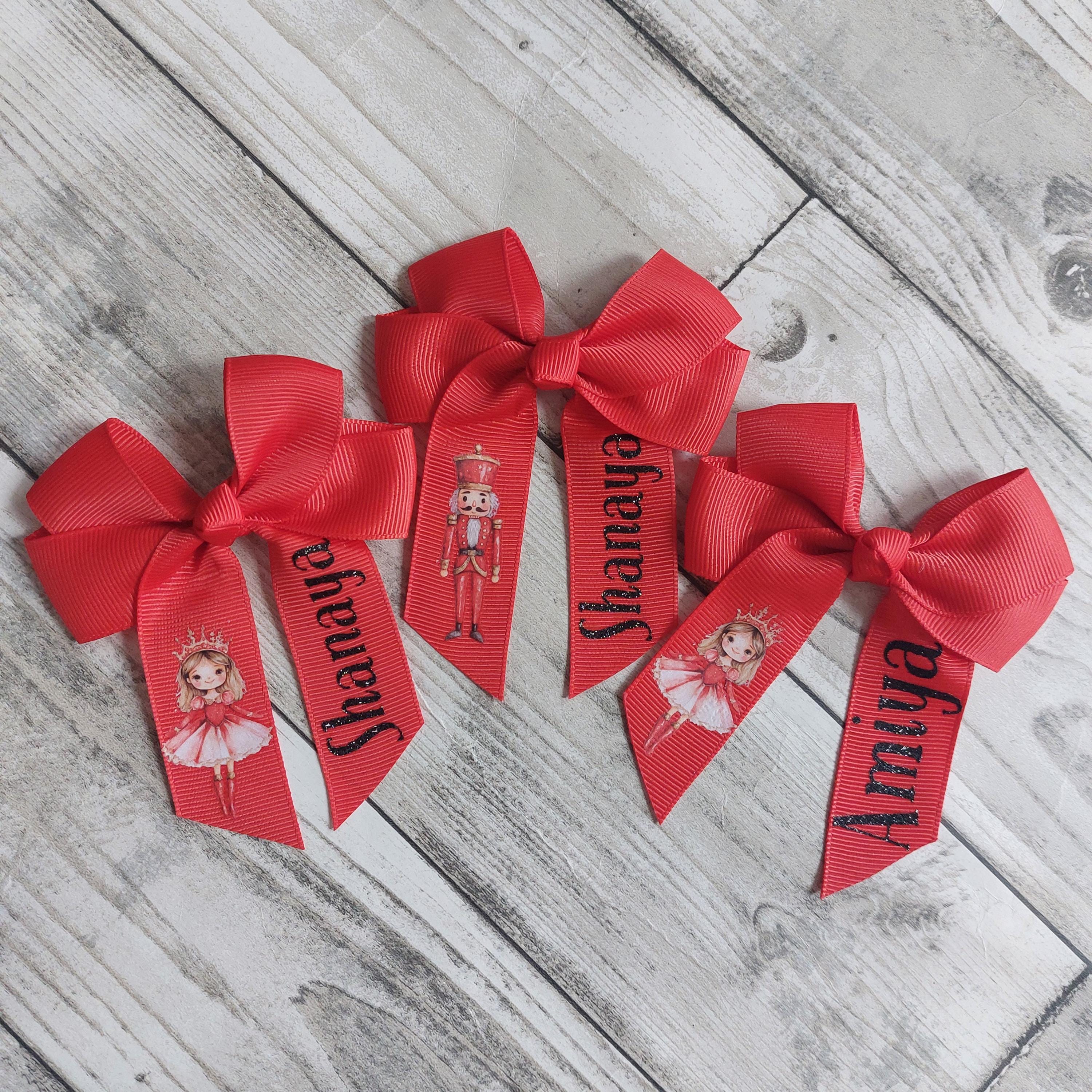 Personalised Christmas Hair Bow: Red Grosgrain Ribbon, Christmas Eve Box Filler