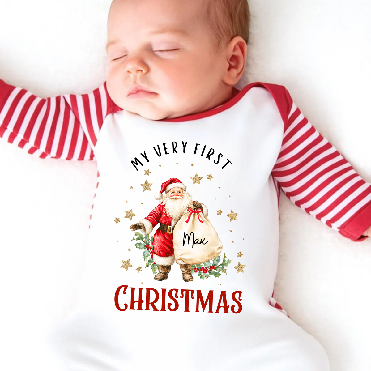 Personalised First Christmas Rompersuit – Traditional Santa