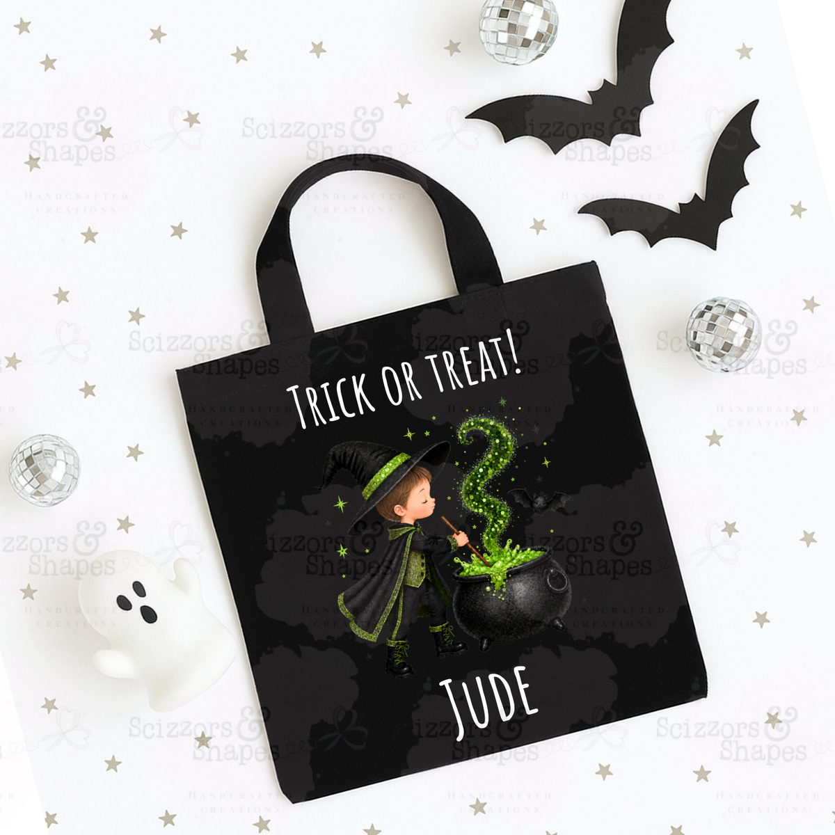 Personalised Wizard Boy Trick or Treat Bag – Halloween Cotton Tote
