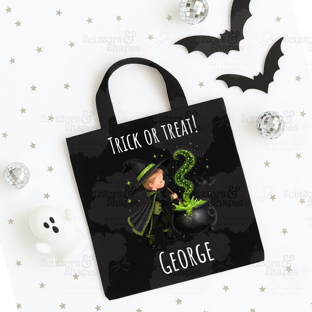 Personalised Wizard Boy Trick or Treat Bag – Halloween Cotton Tote