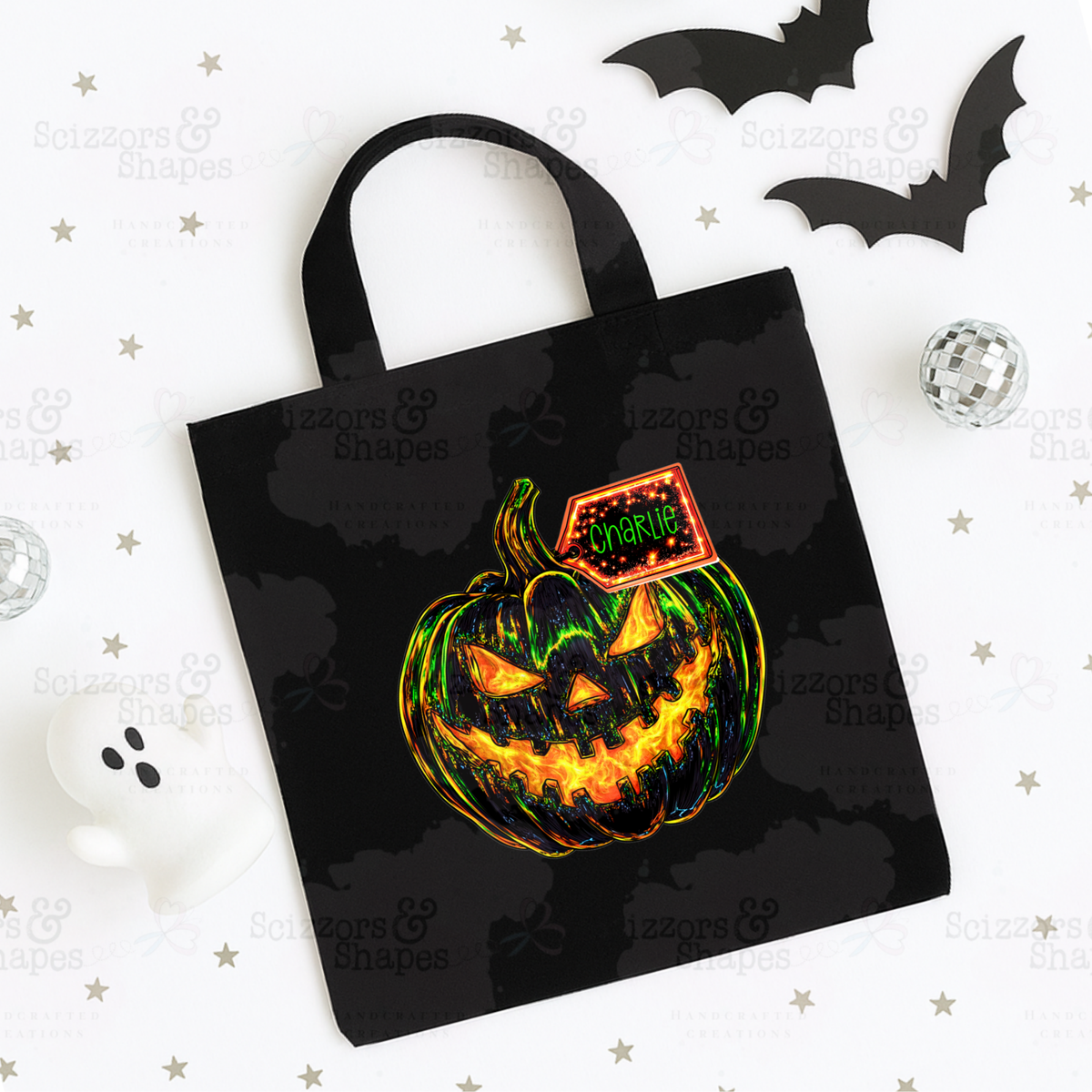 Personalised Spooky Neon Pumpkin Trick or Treat Bag