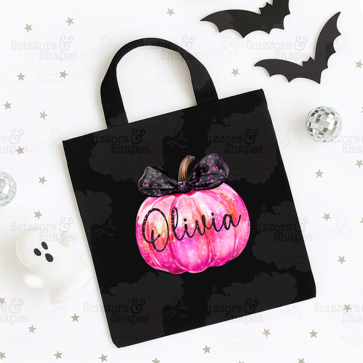 Personalised Pink Glitter Pumpkin Trick or Treat Bag