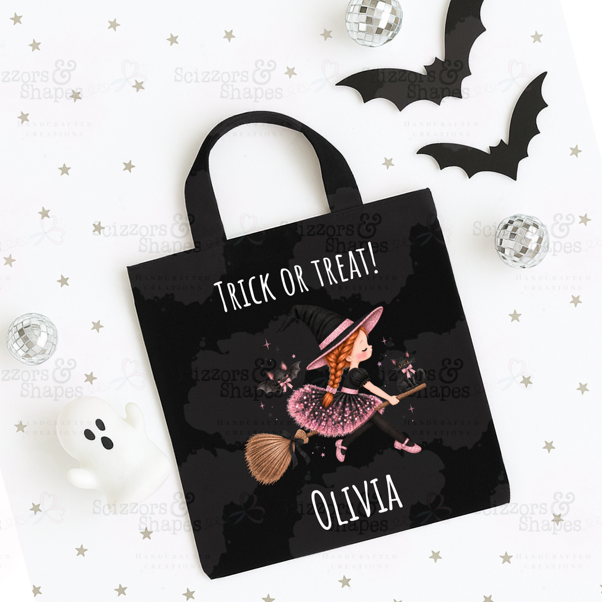 Personalised Flying Witch Trick or Treat Bag – Halloween Tote