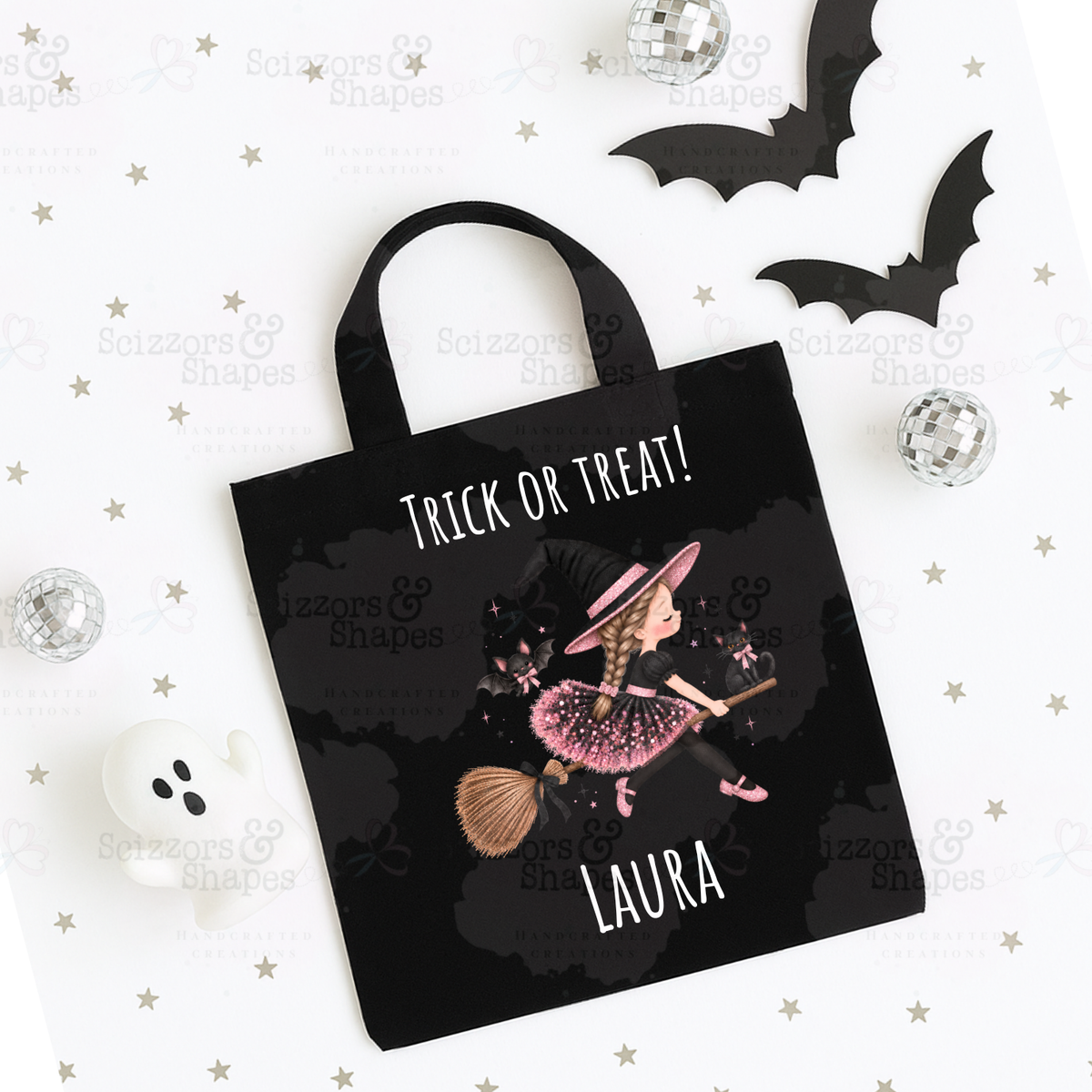 Personalised Flying Witch Trick or Treat Bag – Halloween Tote