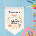 Personalised Linen Classroom Sign, Custom Name Hanging Pennant, Thank You Gift for Teacher, End of Term Teacher Appreciation Classroom Gift (Copy) (Copy)
