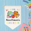 Personalised Linen Classroom Sign, Custom Name Hanging Pennant, Thank You Gift for Teacher, End of Term Teacher Appreciation Classroom Gift (Copy)