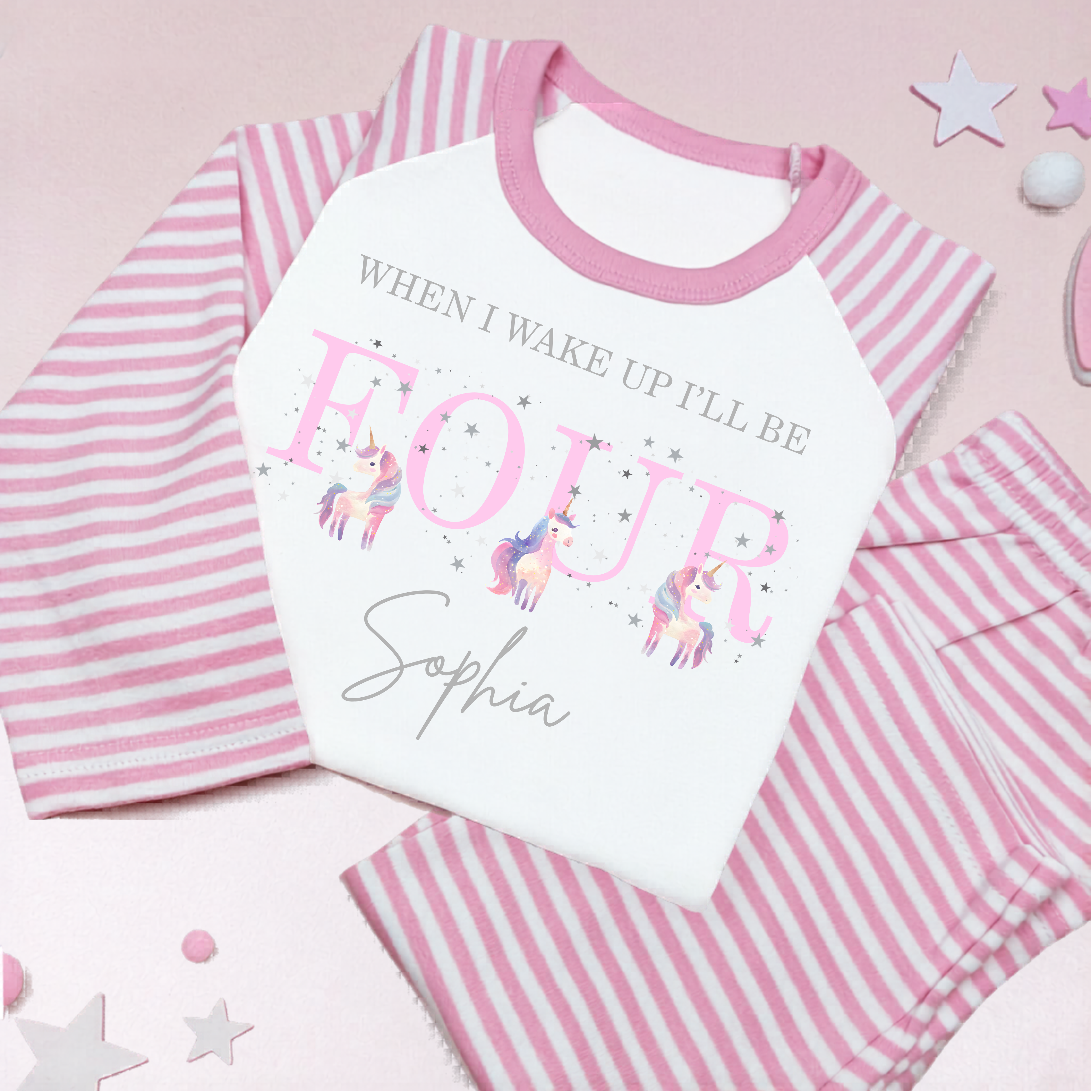 Unicorn Birthday PJ's, When I Wake Up Birthday PJ's, Personalised Birthday Pyjamas