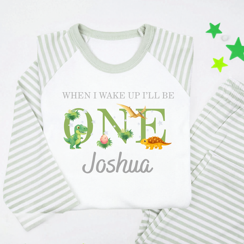 Dinosaur Birthday PJ's, When I Wake Up Birthday PJ's, Personalised Birthday Pyjamas