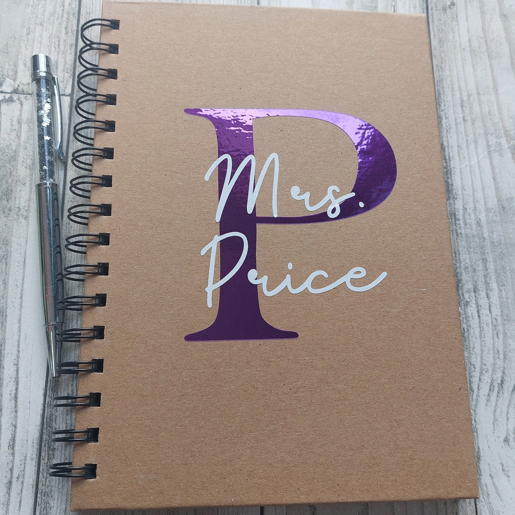 Personalised Teacher Notebook: A5 Kraft, Initial Detail