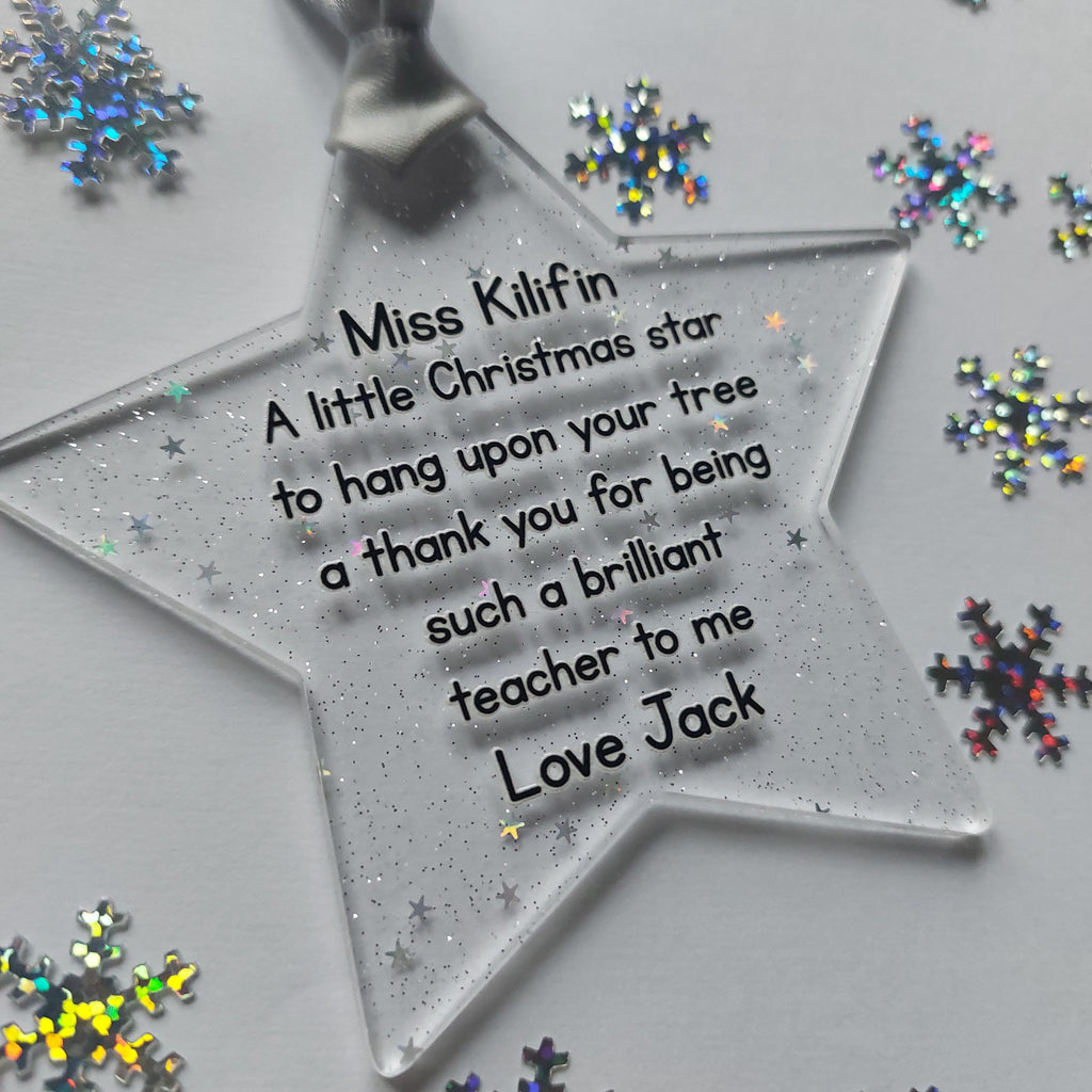 Personalised Teacher Christmas Star Bauble, Thank You Gift