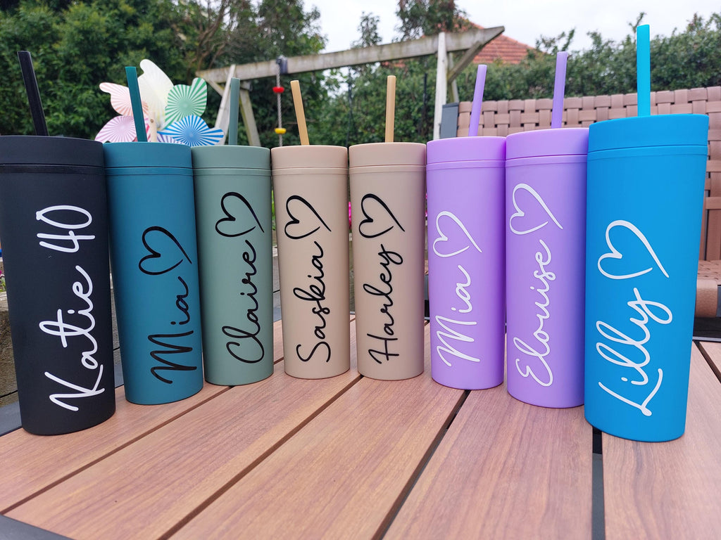 Personalised Water Bottle, 16oz Skinny Tumbler, Birthday Present, Summer Cold Cup, Bridal Party Gift