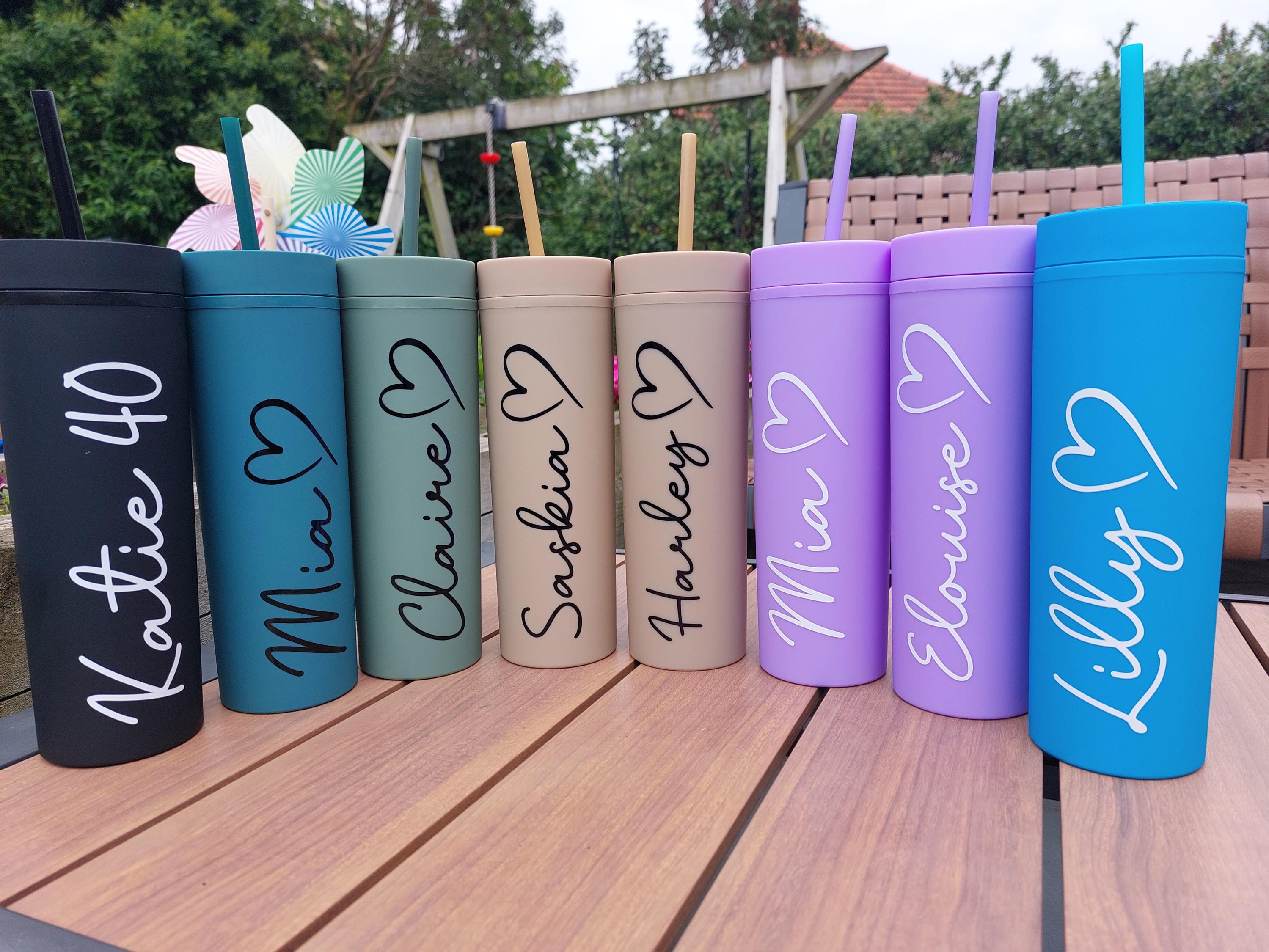 Personalised Water Bottle, 16oz Skinny Tumbler, Birthday Present, Summer Cold Cup, Bridal Party Gift