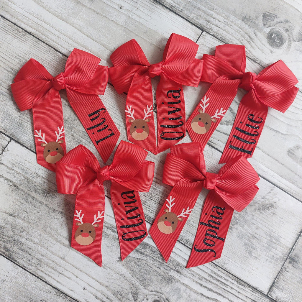 Personalised Christmas Hair Bow: Red Grosgrain Ribbon, Christmas Eve Box Filler